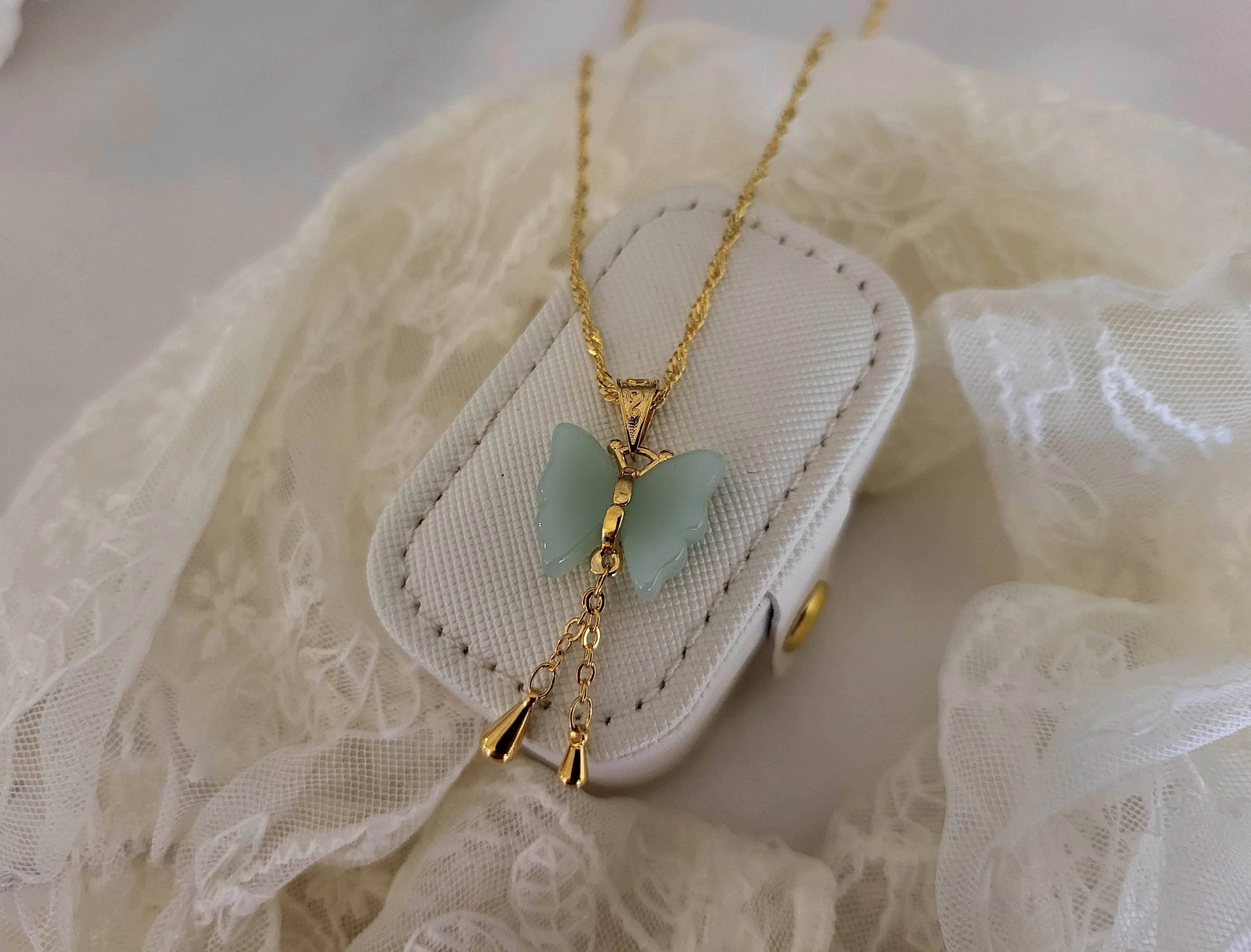 Gold Filled Mint Jade Necklace product images.