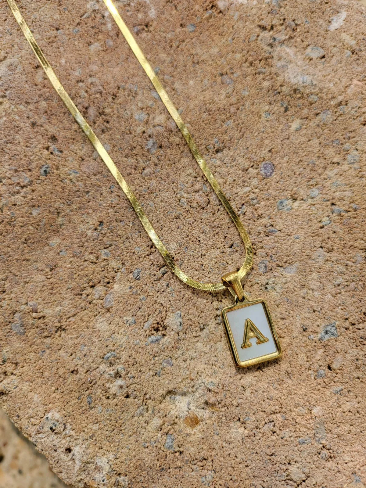 Gold Filled Mother Of Pearl Initial Necklace product images.