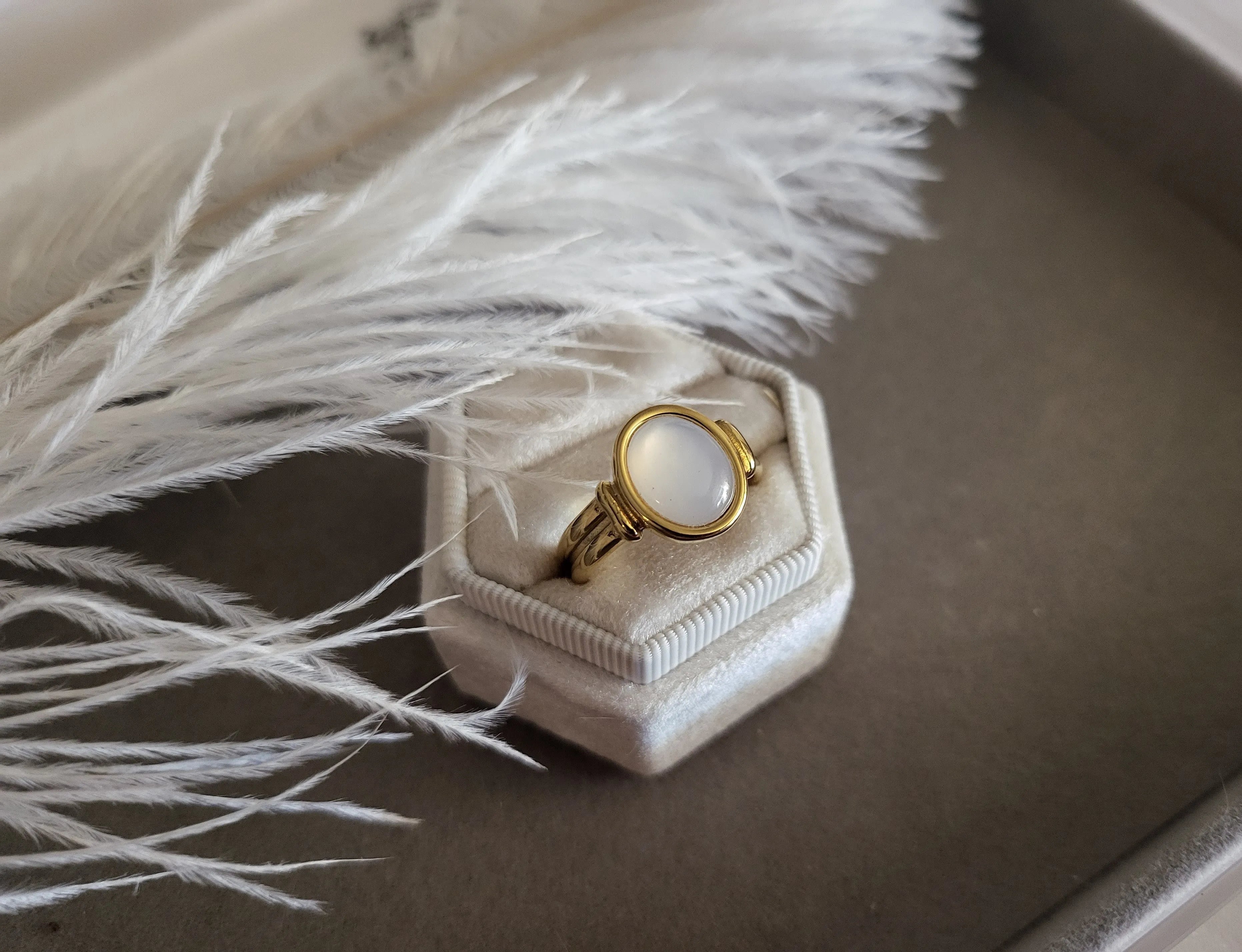 Gold Filled Natural White Pearl Ring Mother Of Pearl Signet product images.