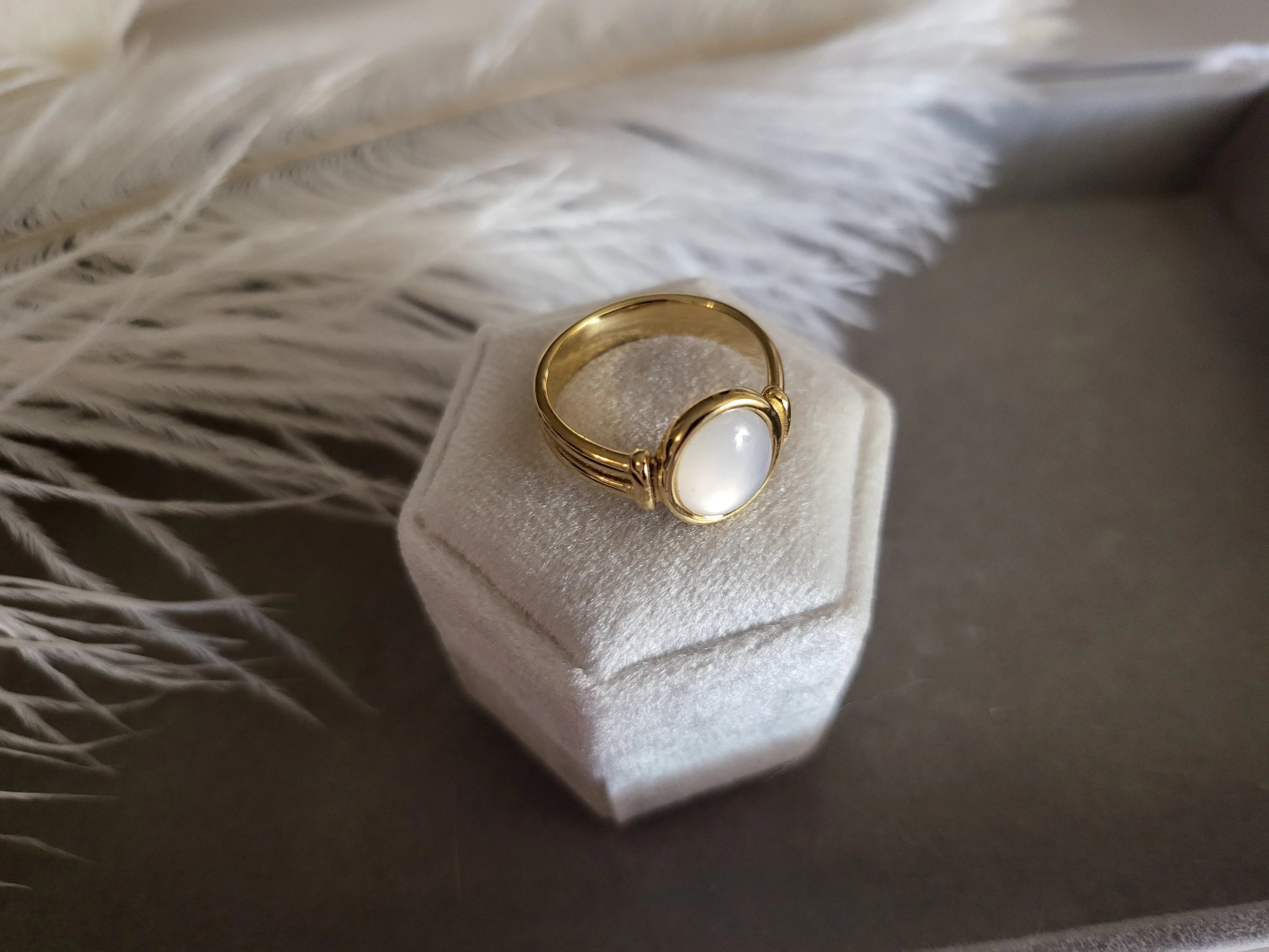 Gold Filled Natural White Pearl Ring Mother Of Pearl Signet product images.