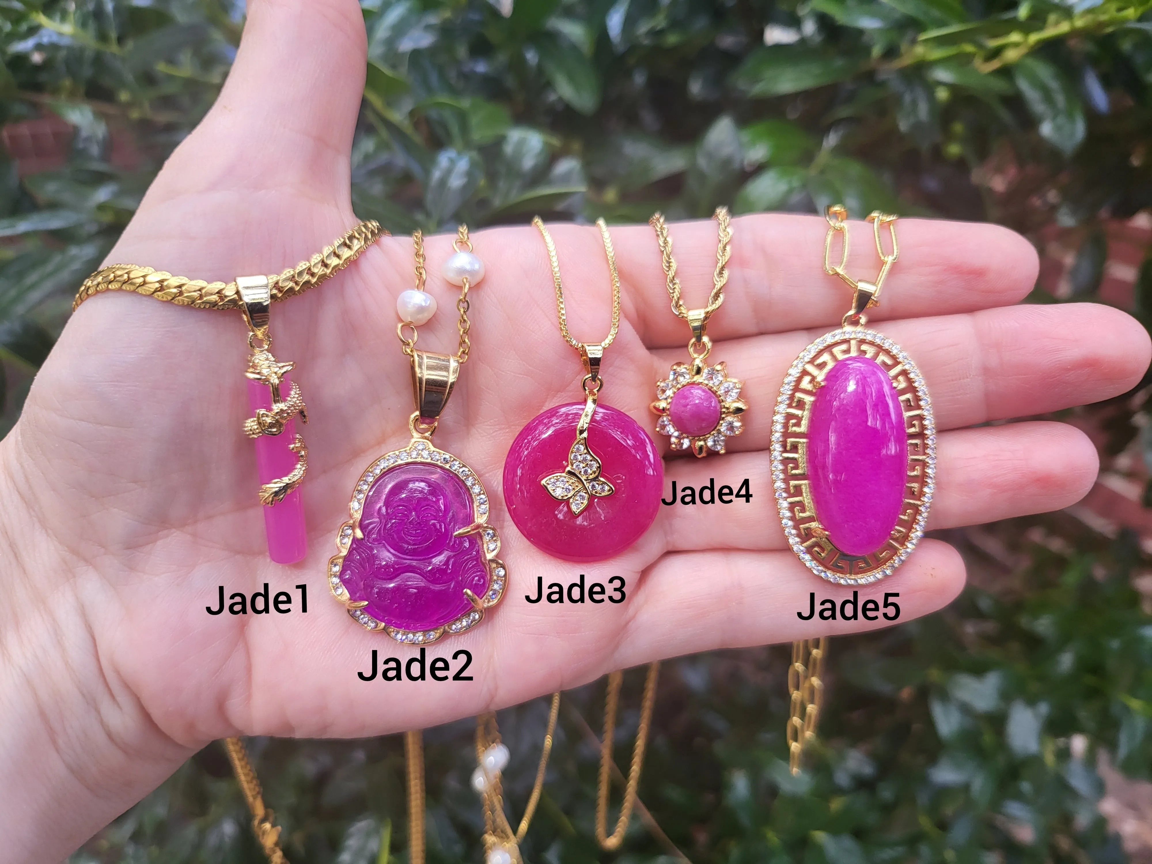 Gold Filled Pink Jade Necklace product images.
