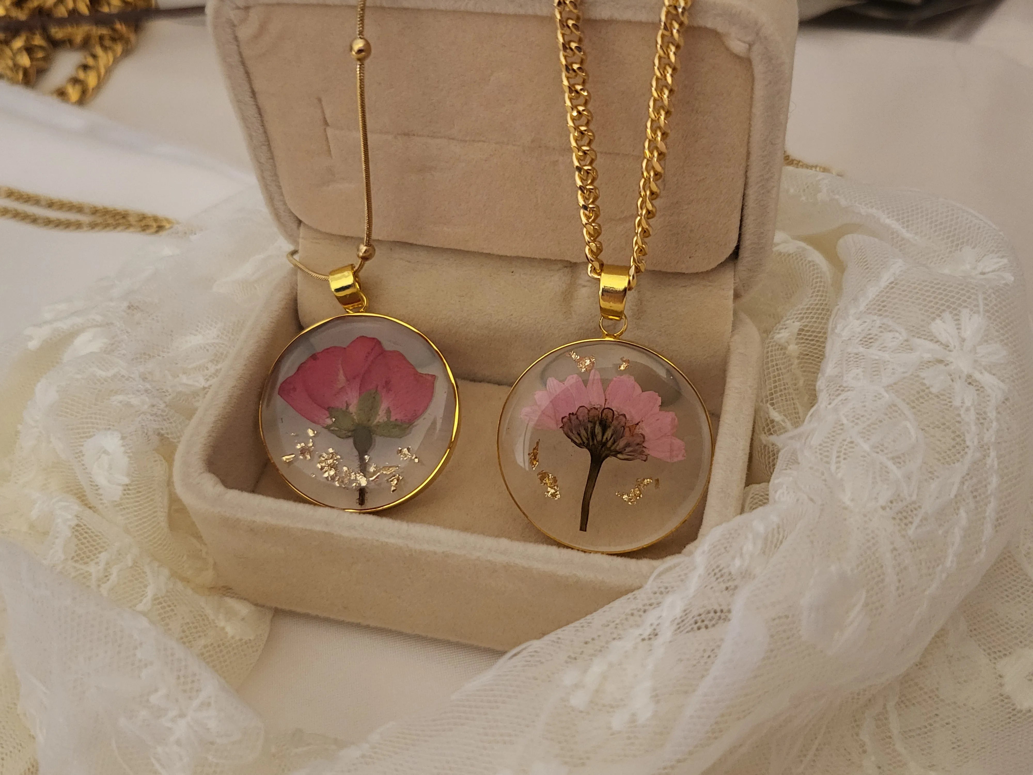 Gold Real Dried Birth Month Flower Pendant product images.