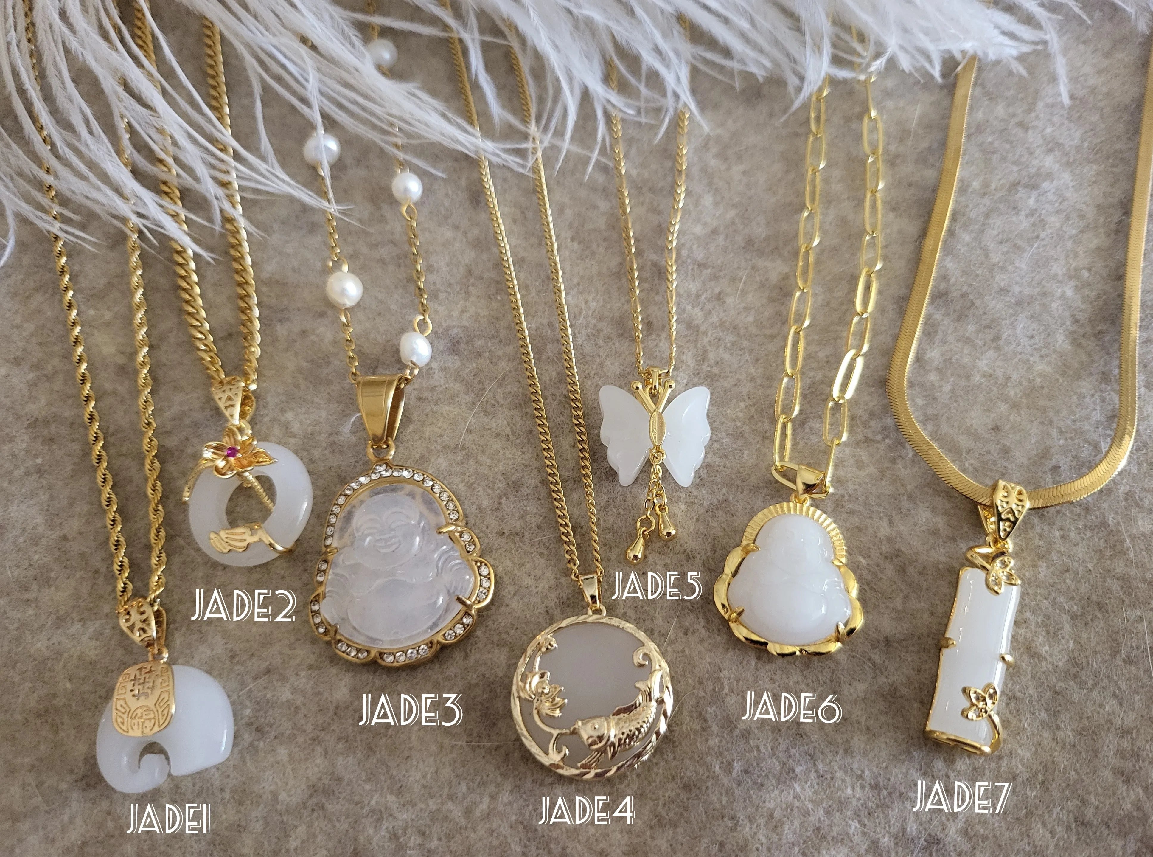 Gold Filled White Jade Necklace product images.