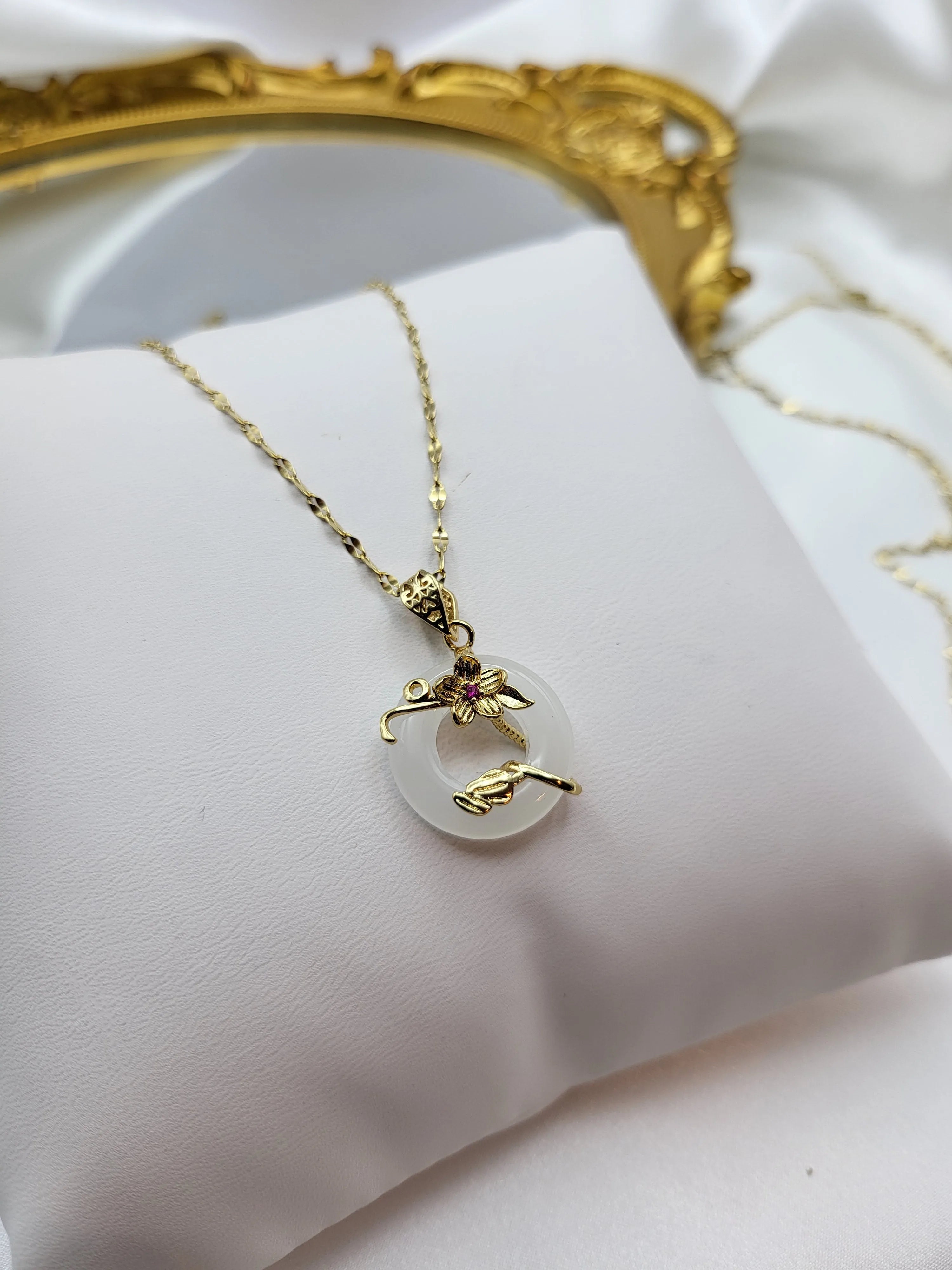 Gold Filled White Jade Necklace product images.