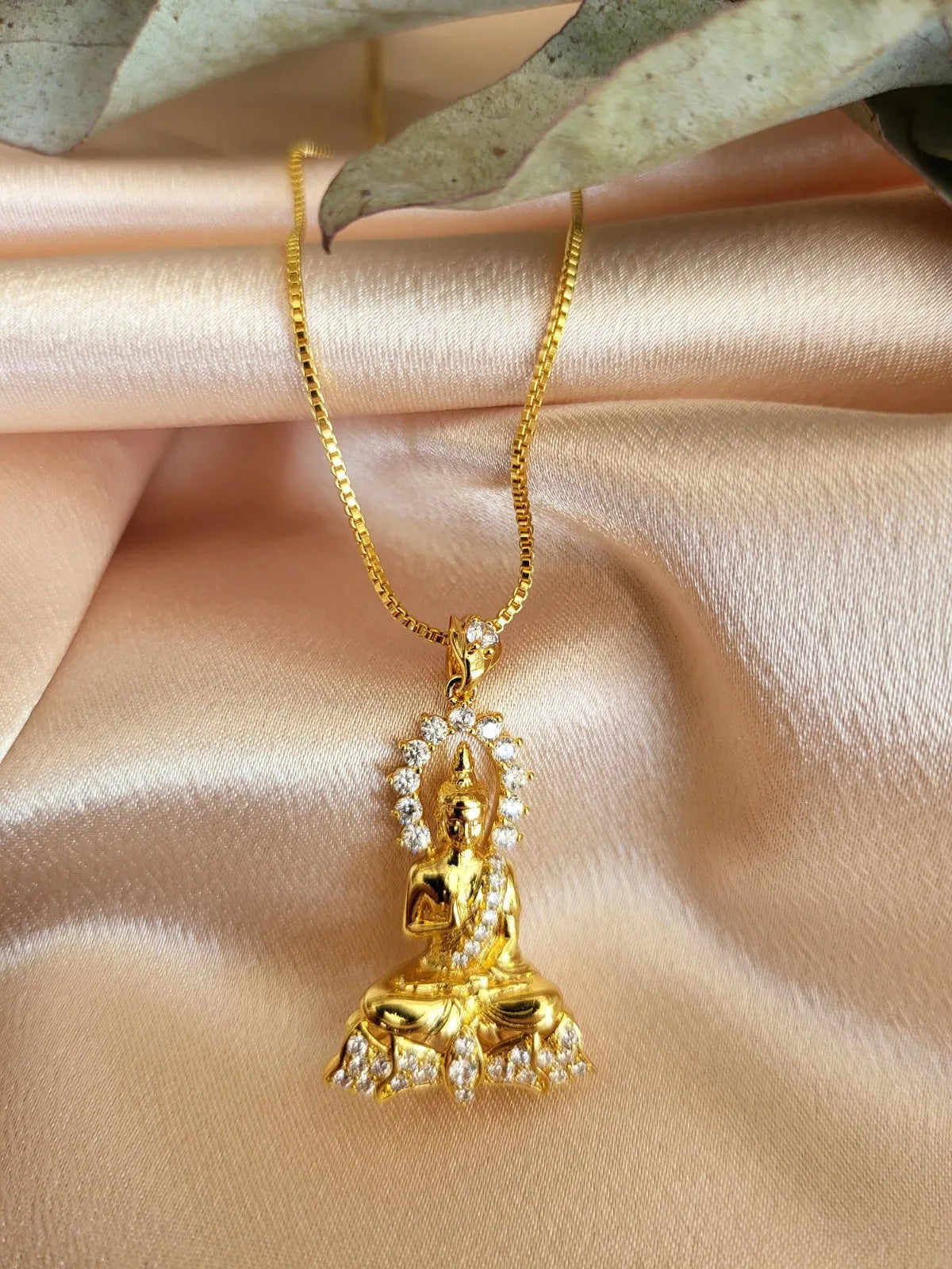 Gold Meditation Buddha Necklace product images.
