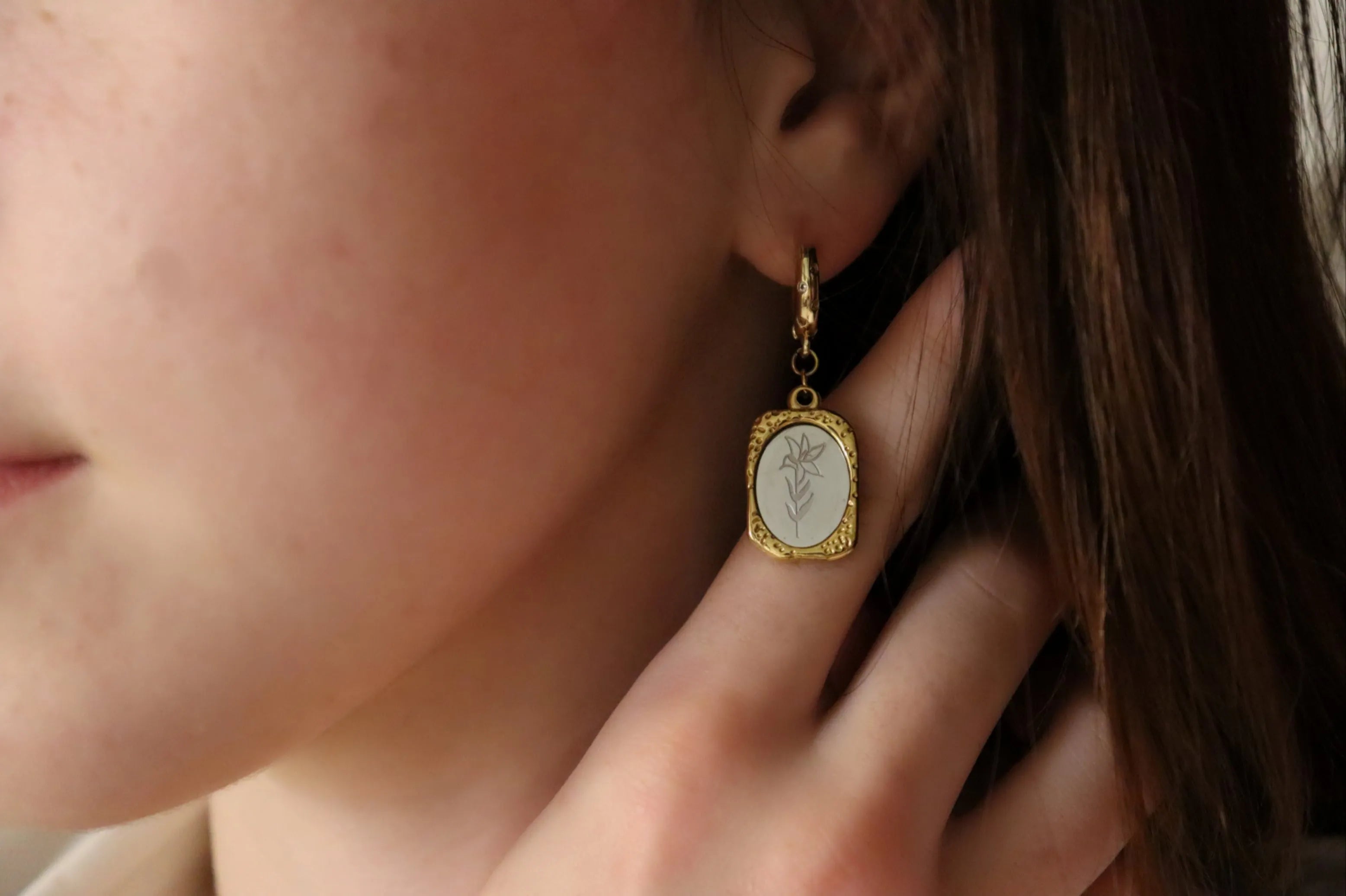 Gold Mirror Birth Month Flower Earrings product images.