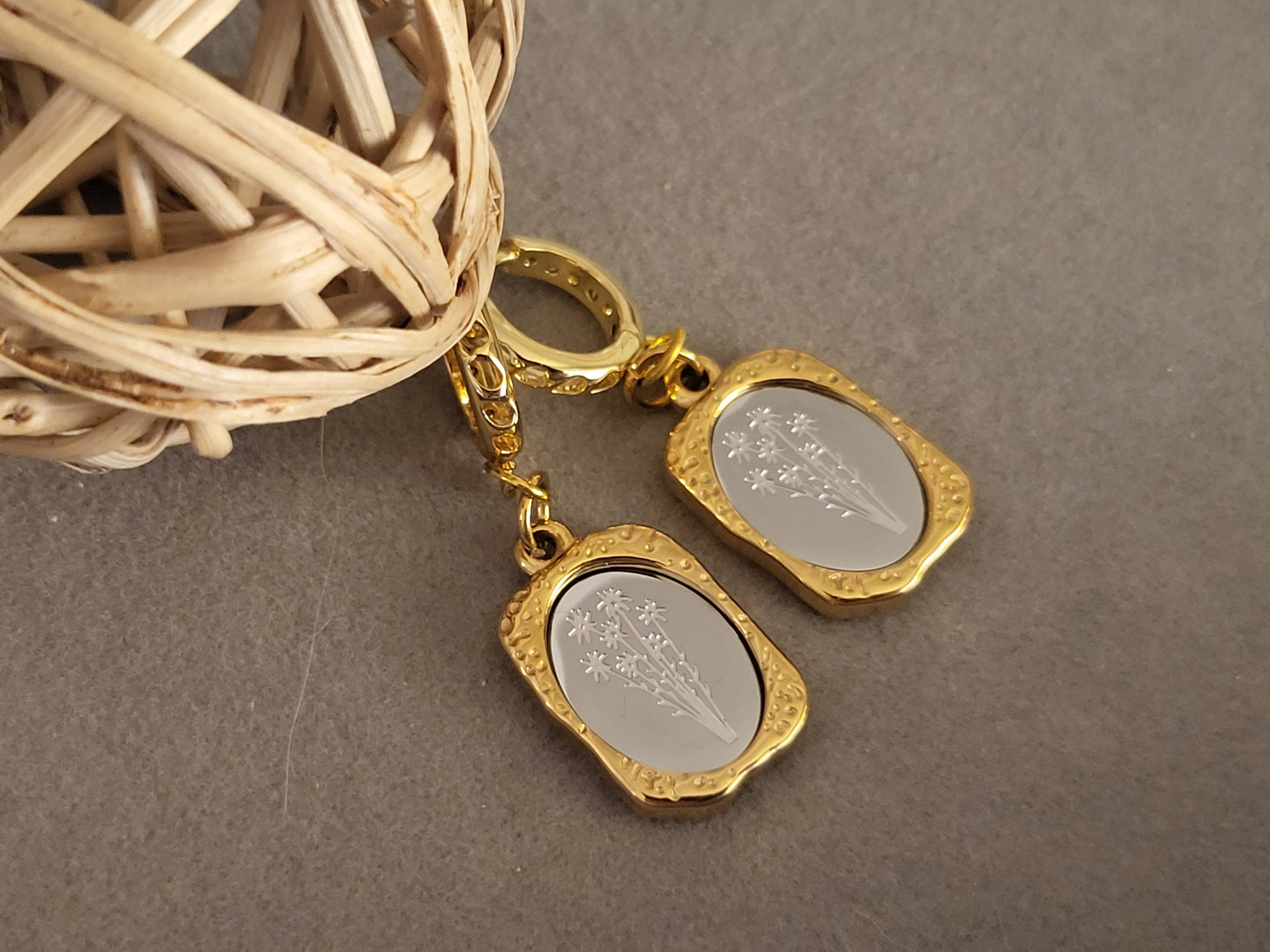 Gold Mirror Birth Month Flower Earrings product images.