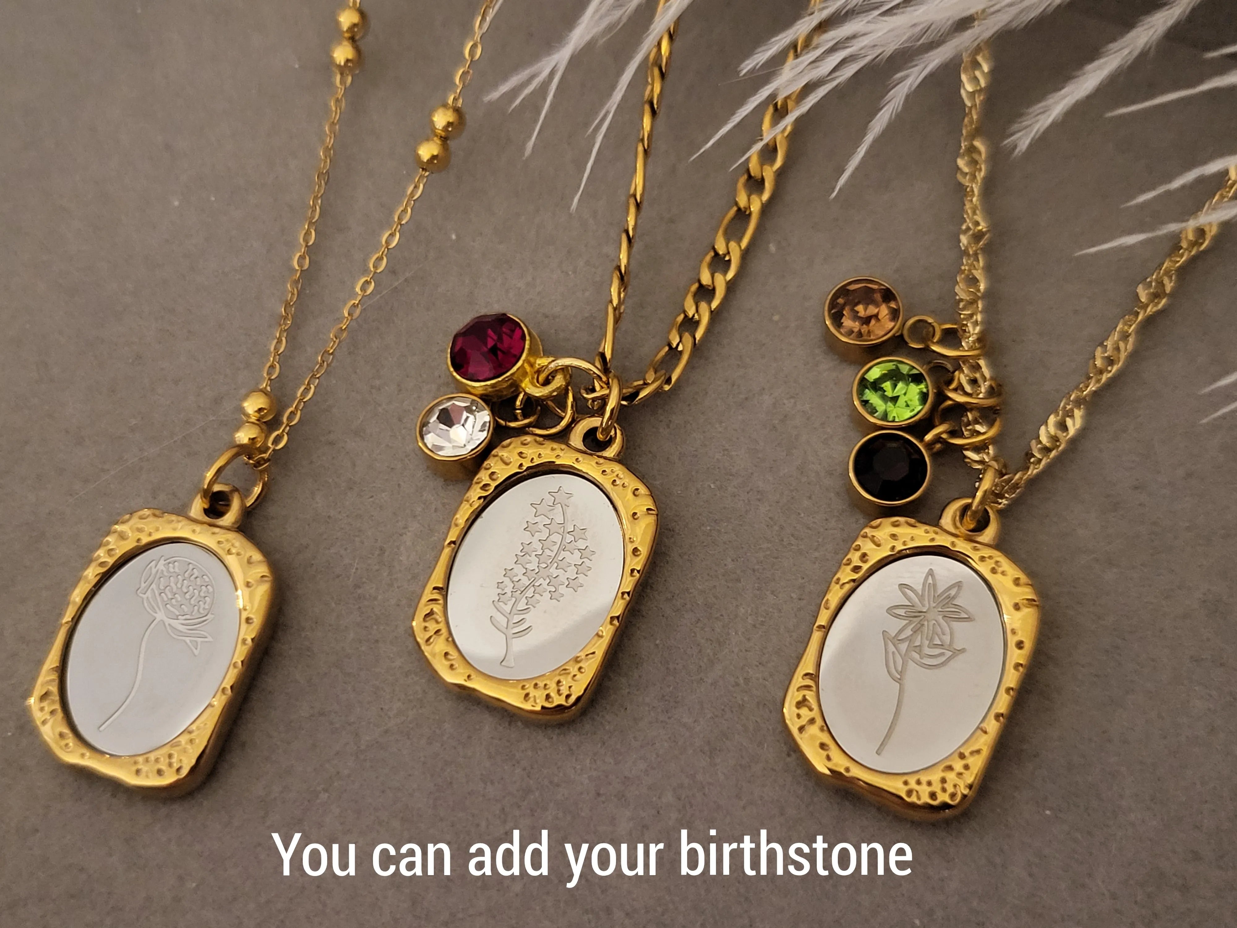Gold Mirror Birth Month Flower Necklace product images.