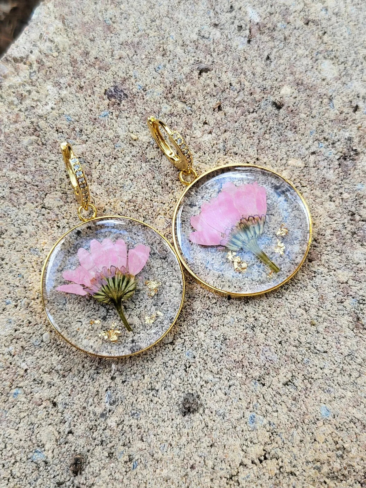 Gold Real Dried Birth Month Flower Earrings product images.