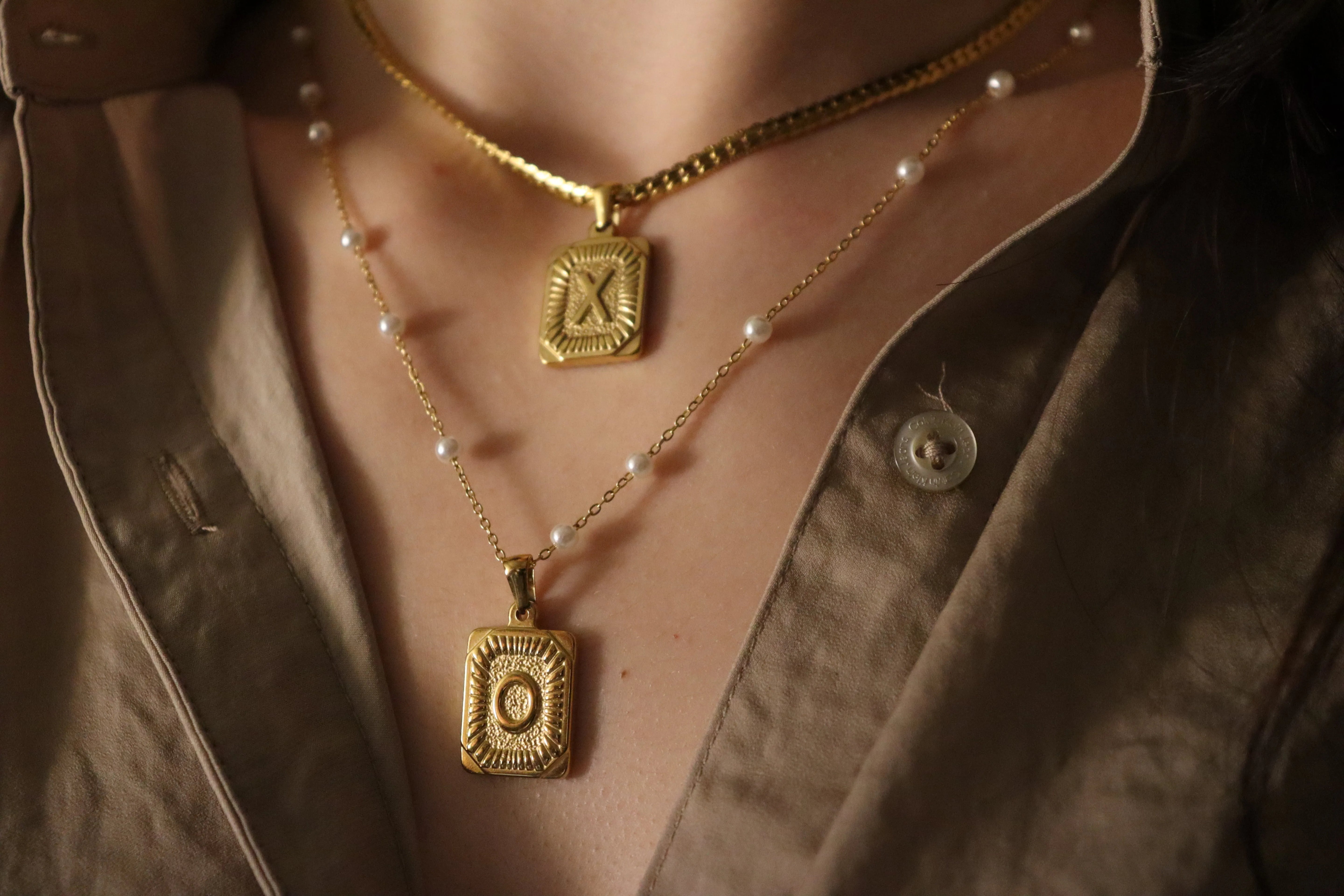 Gold Square Initial Necklace product images.