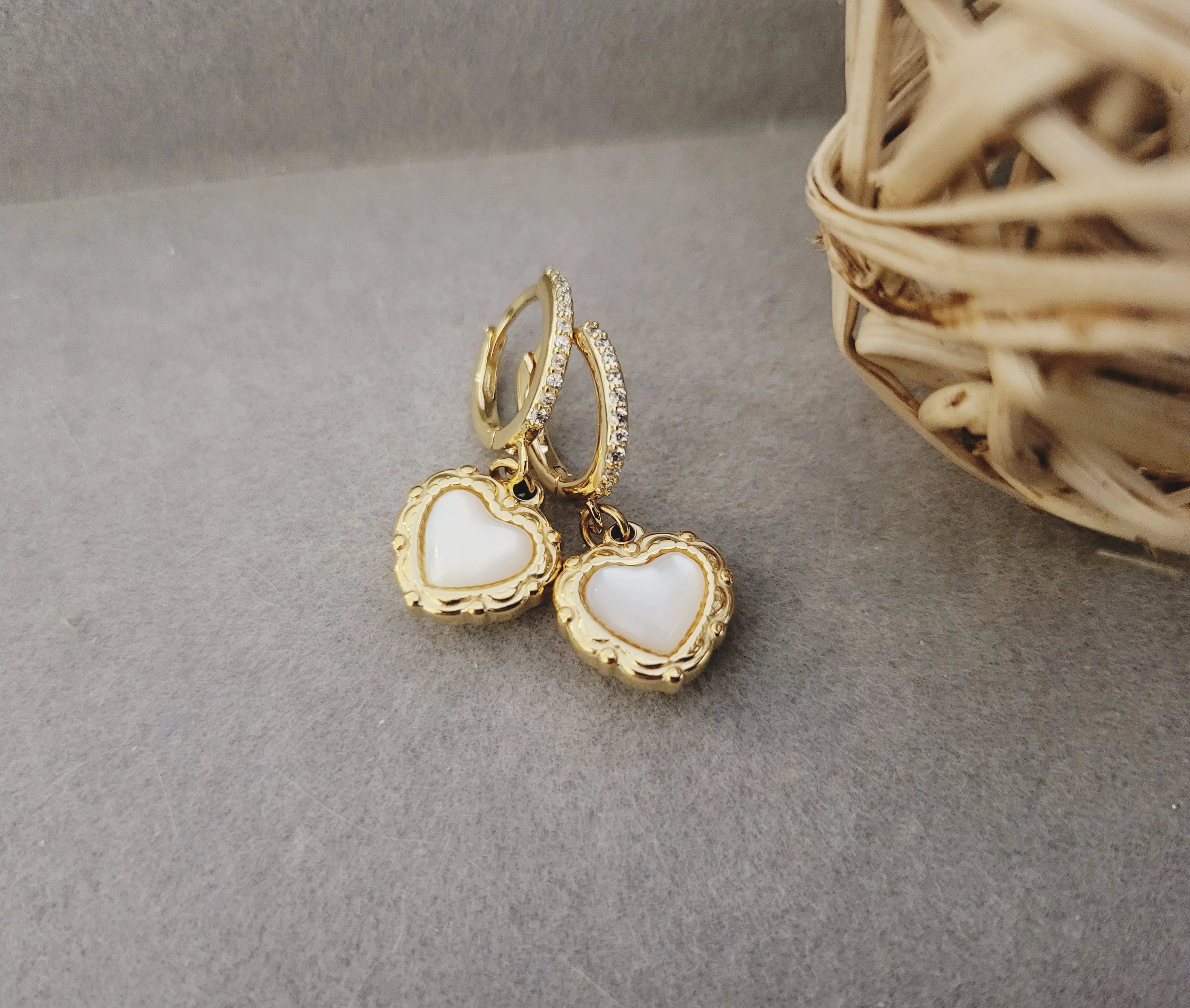 Gold Vintage Mother Of Pearl Earrings product images.