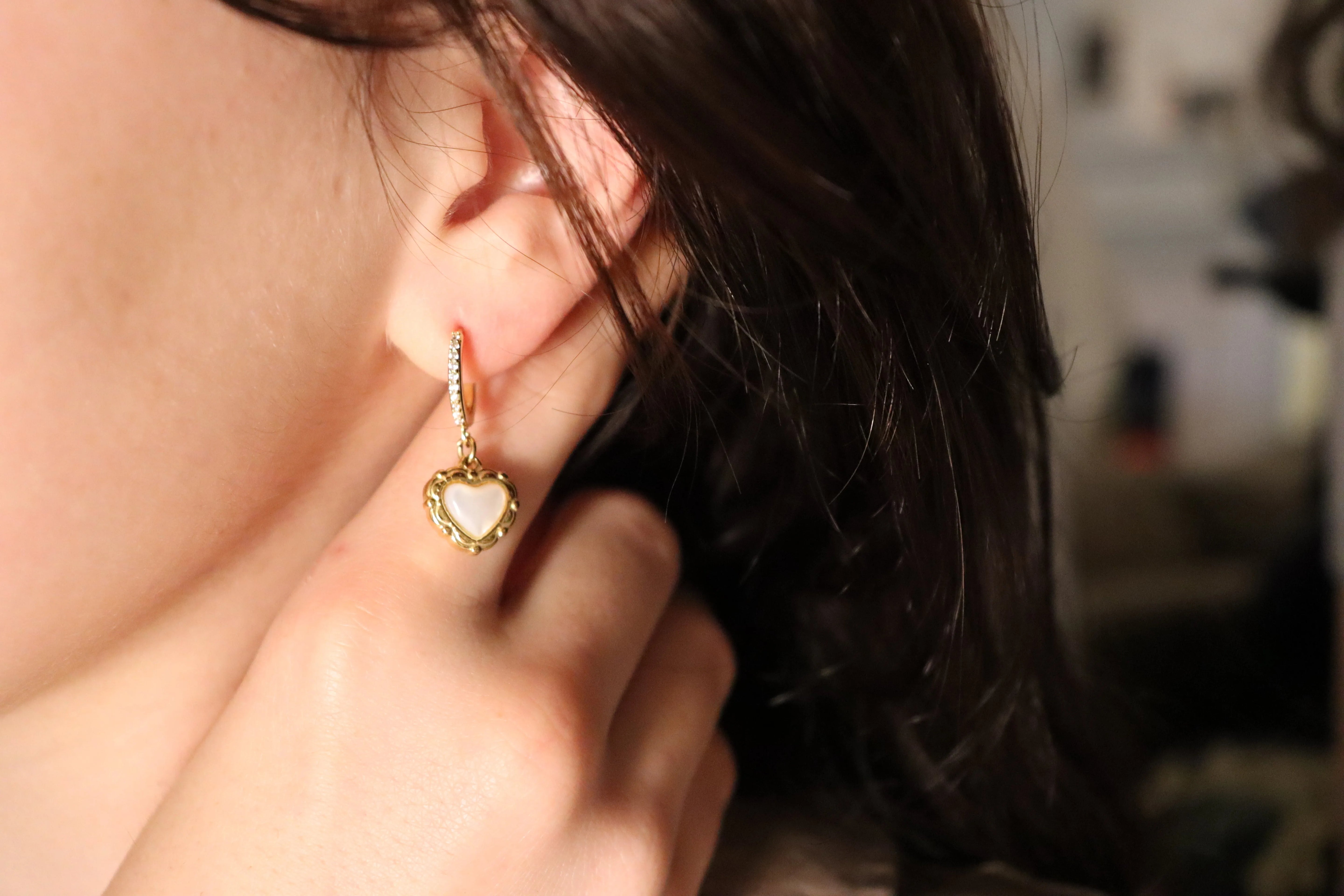 Gold Vintage Mother Of Pearl Earrings product images.