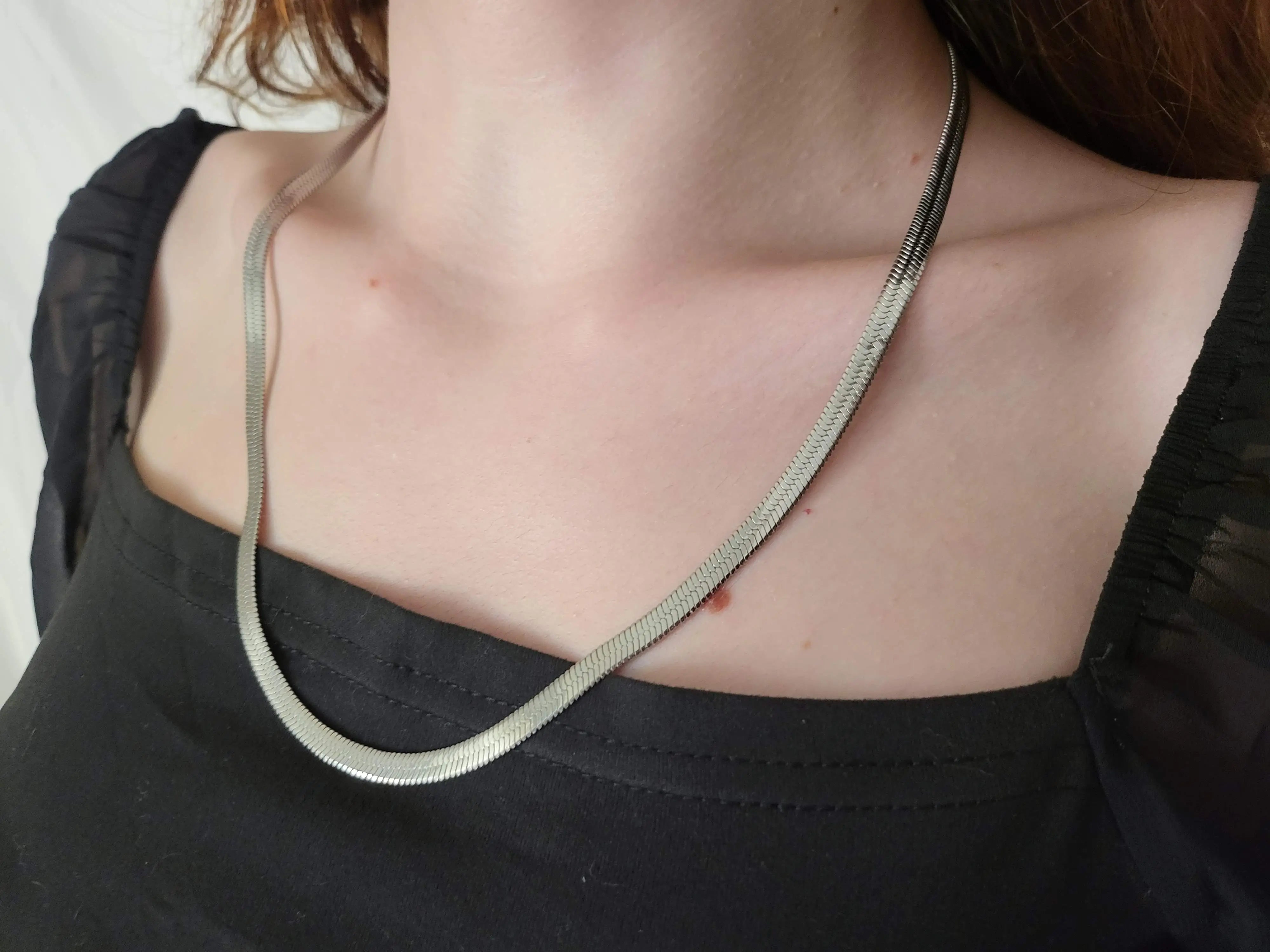 Silver Herringbone Chain Necklace