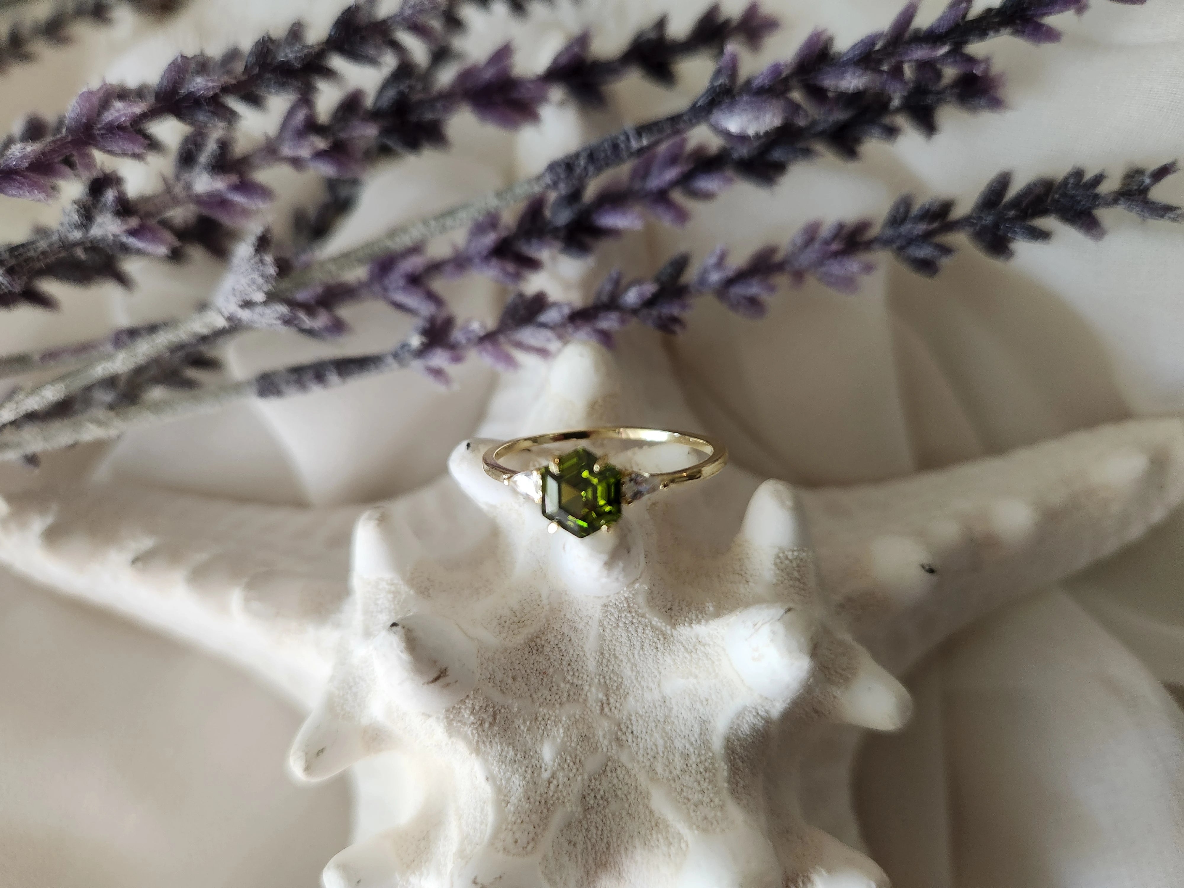 925 Sterling Gold  Peridot Birthstone Ring