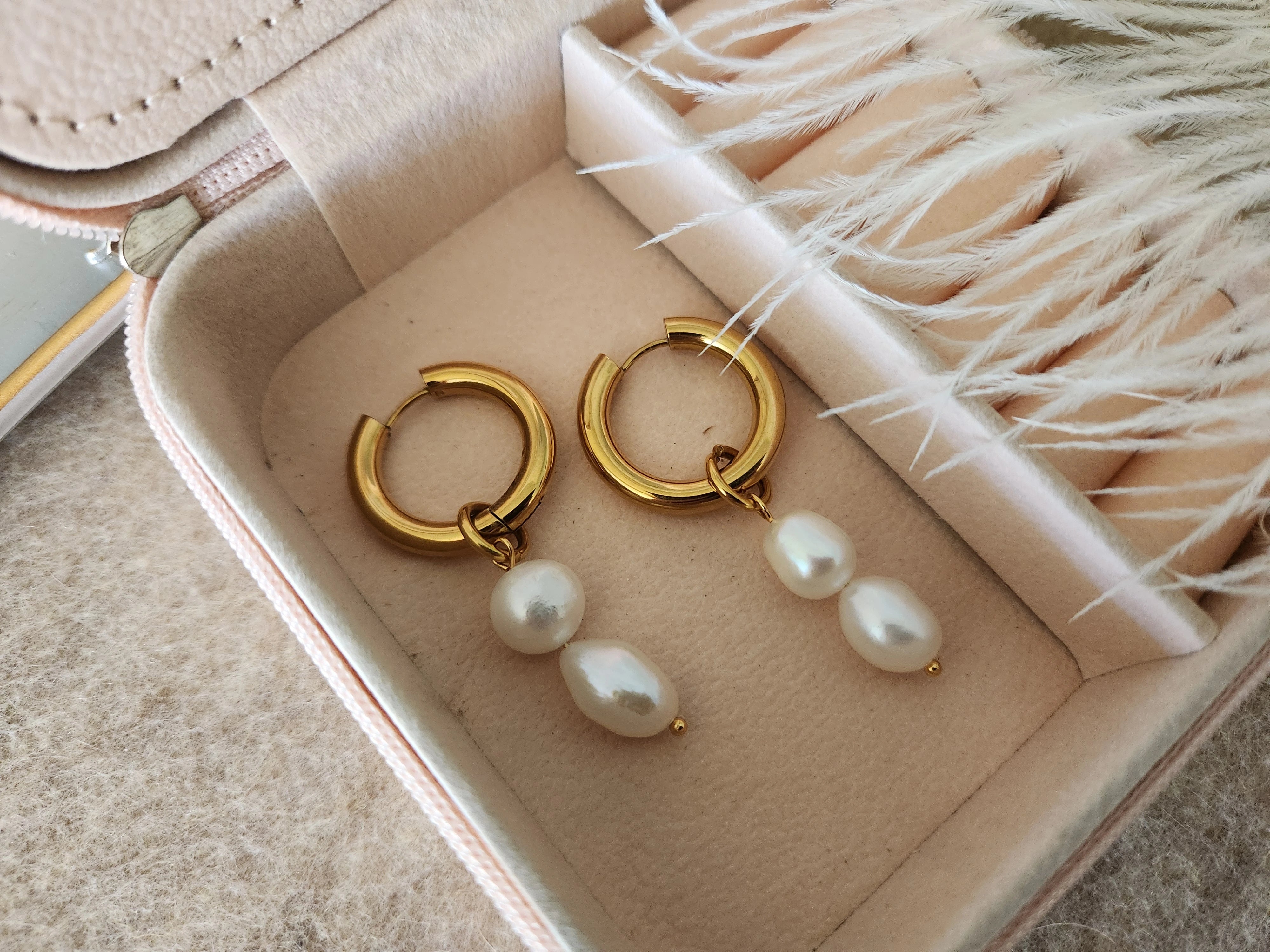 Gold Filled Double  Pearl Hoops