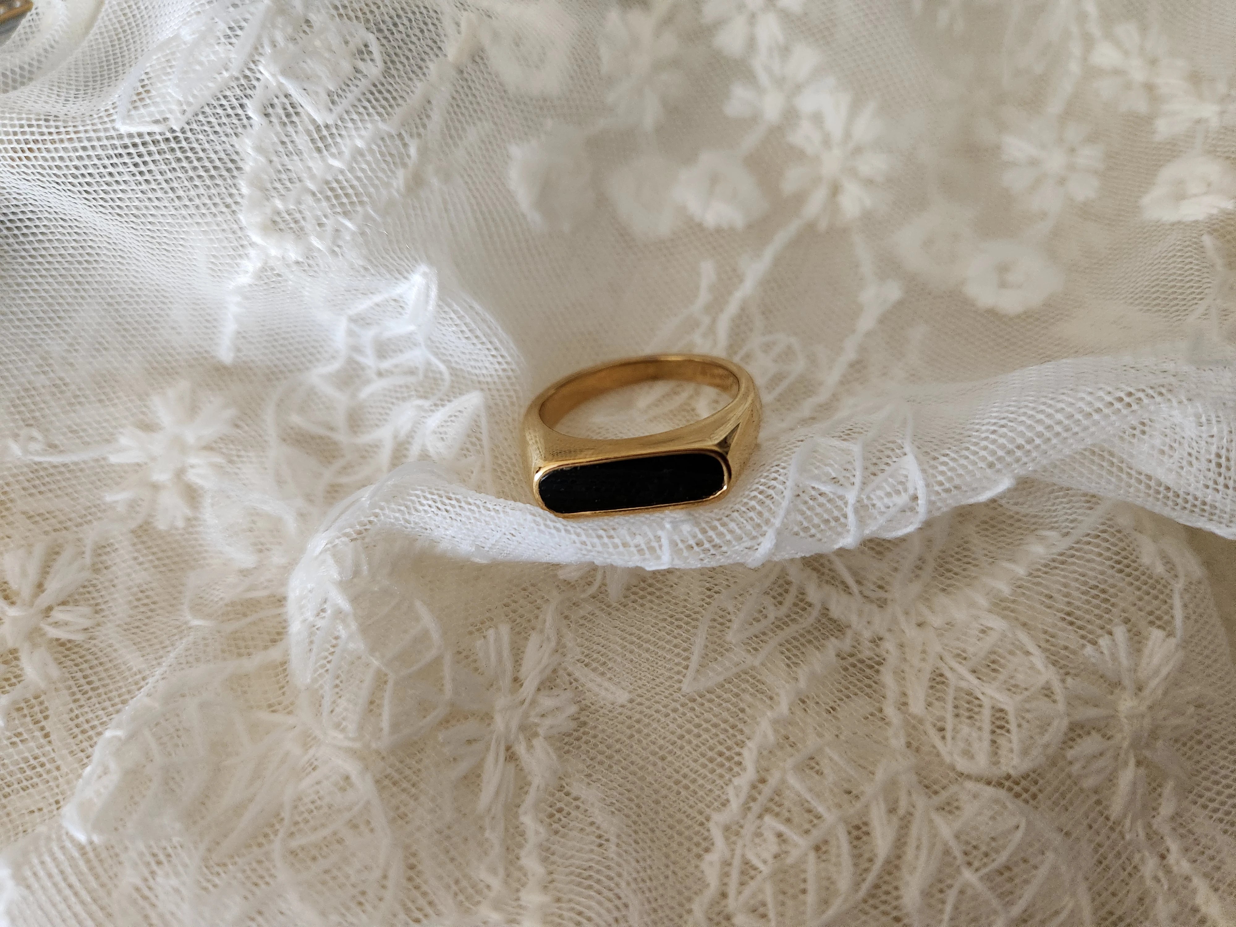 Gold Filled Mother of  Pearl White And Black Ring