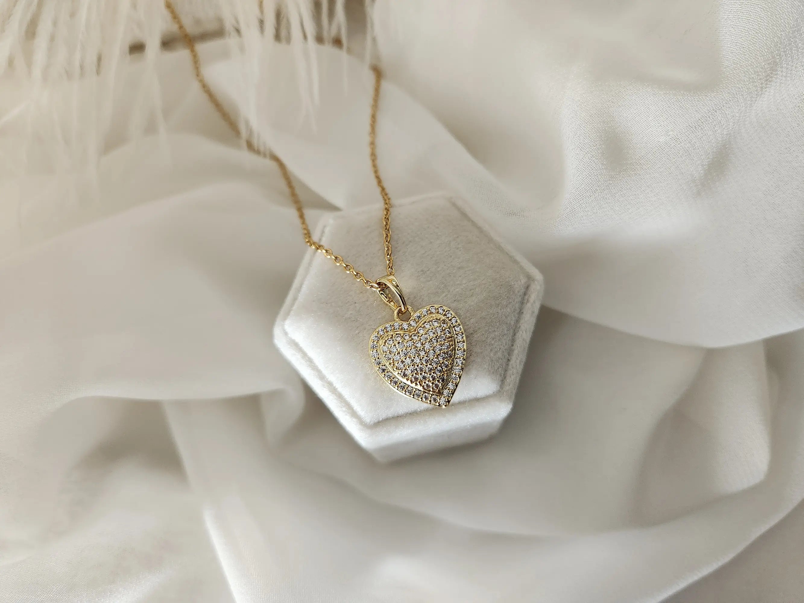 Gold Filled Pave Heart Necklace