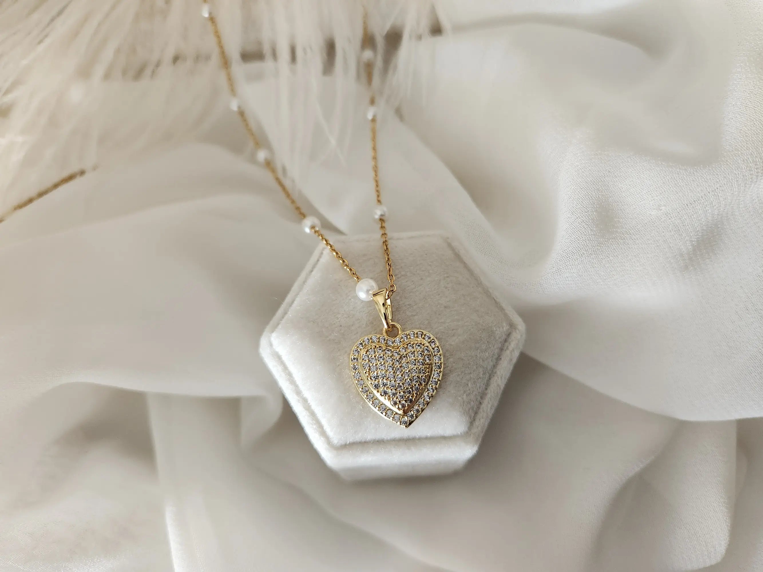 Gold Filled Pave Heart Necklace