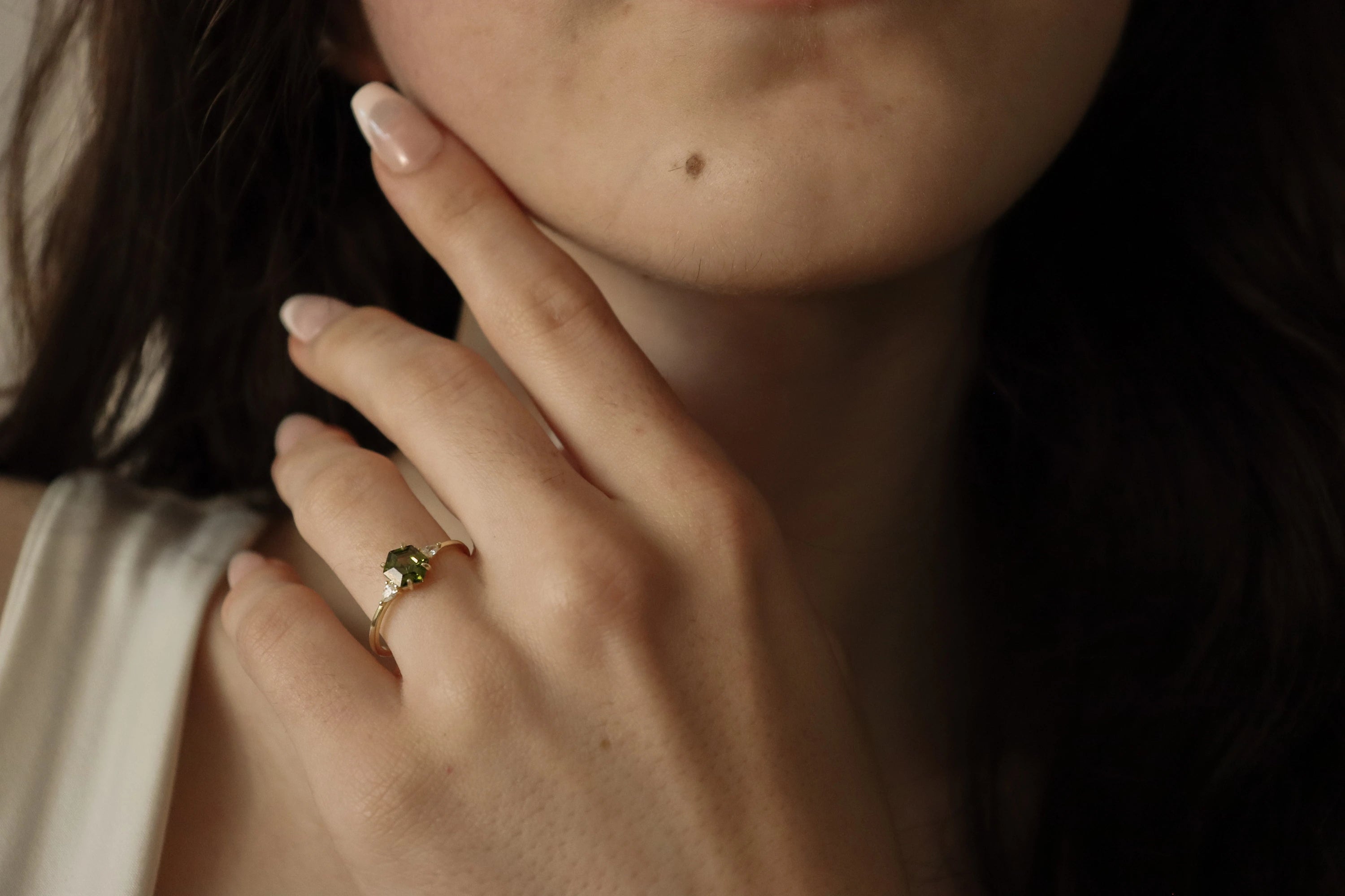 925 Sterling Gold  Peridot Birthstone Ring