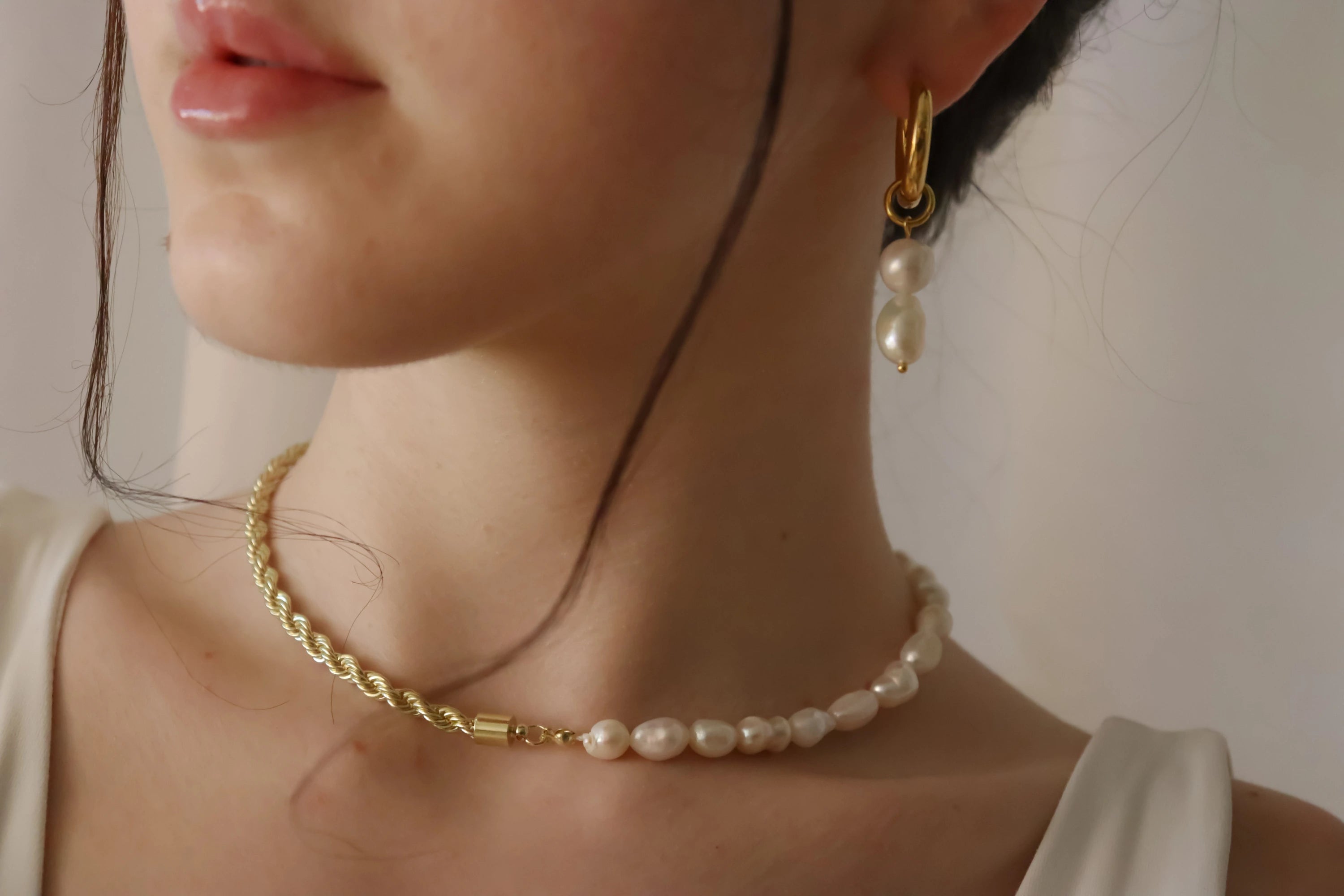 Half Rope Half Real Freshwater Pearl Necklace