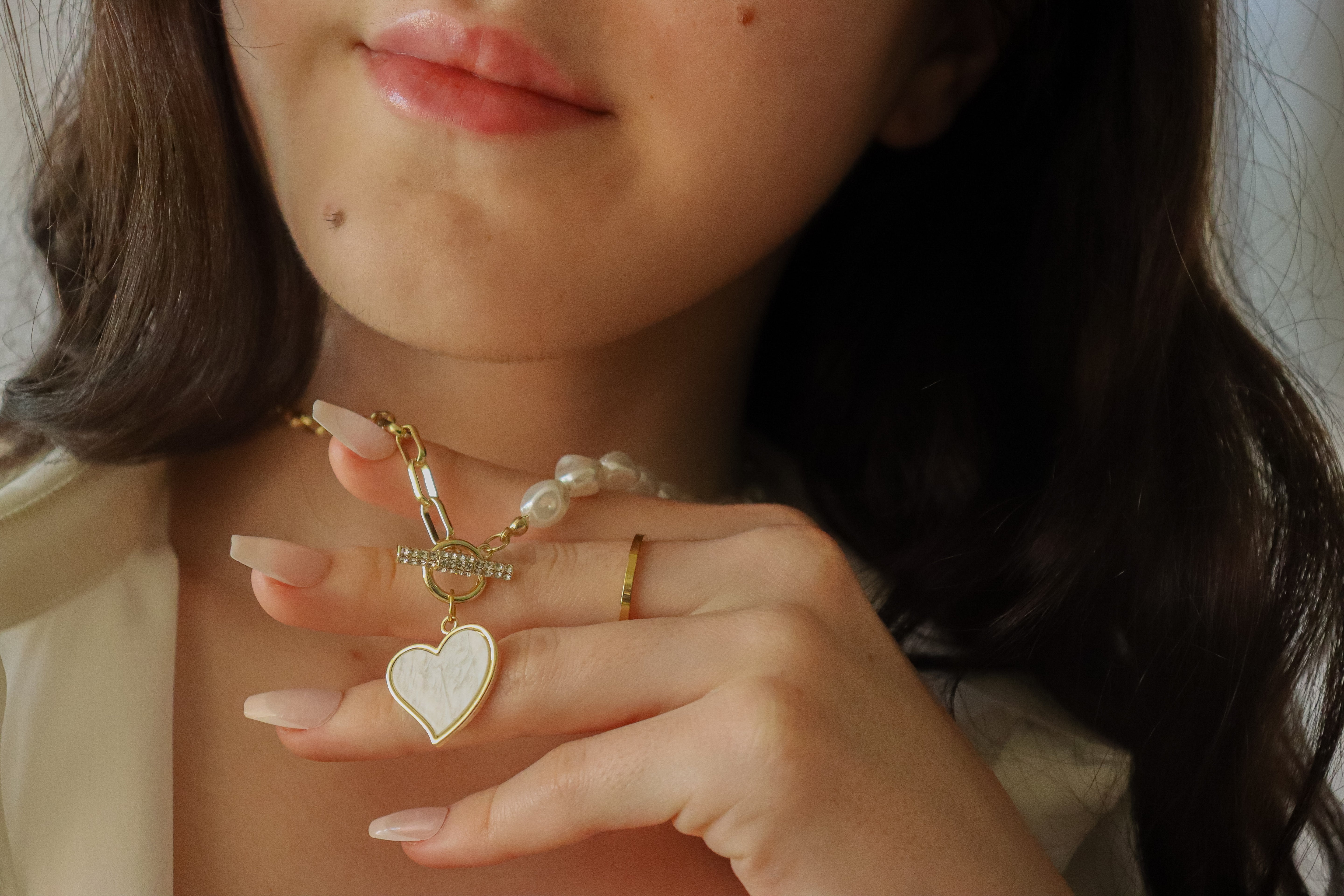 Pearl Toggle Heart Necklace