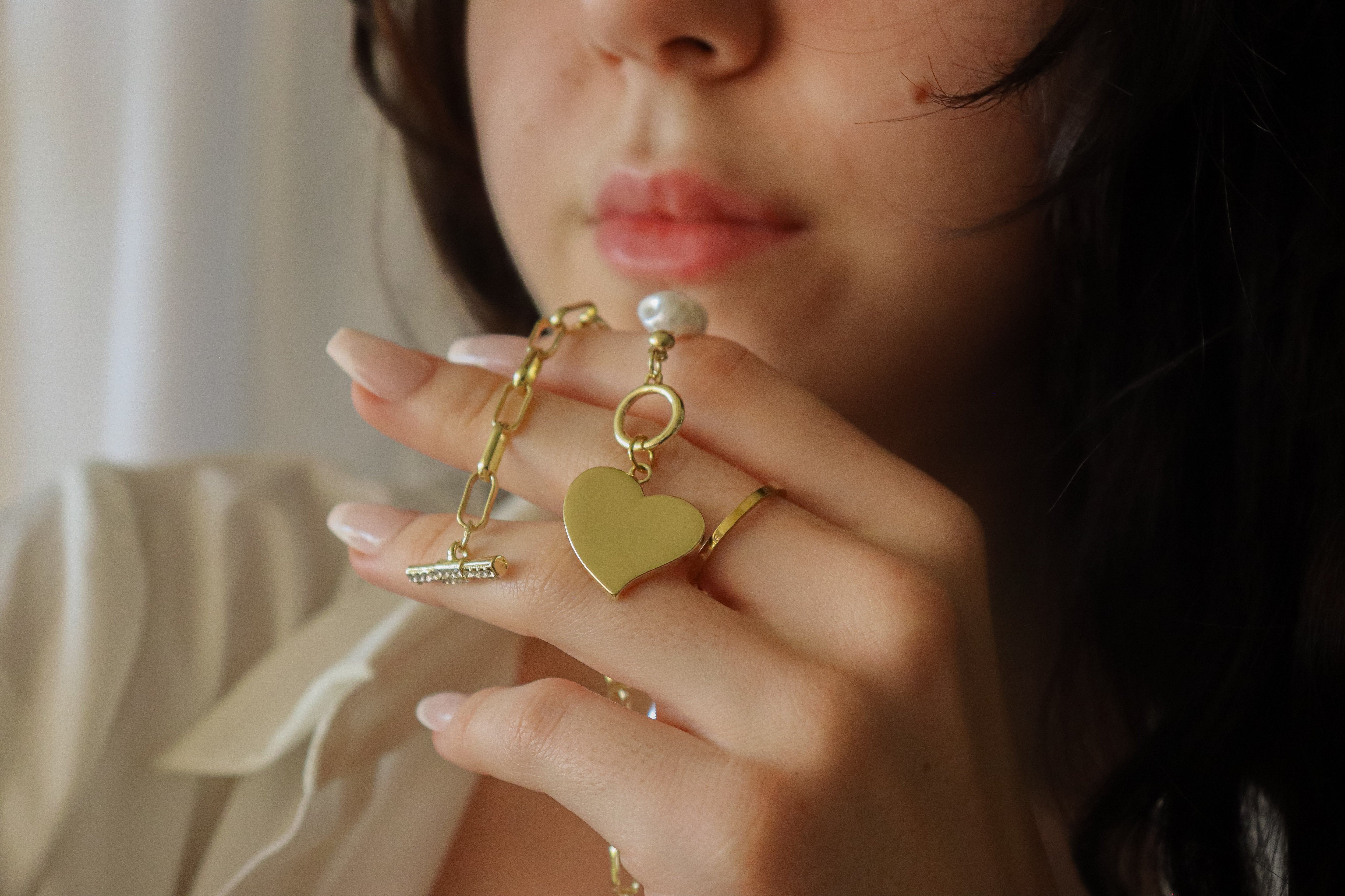 Pearl Toggle Heart Necklace