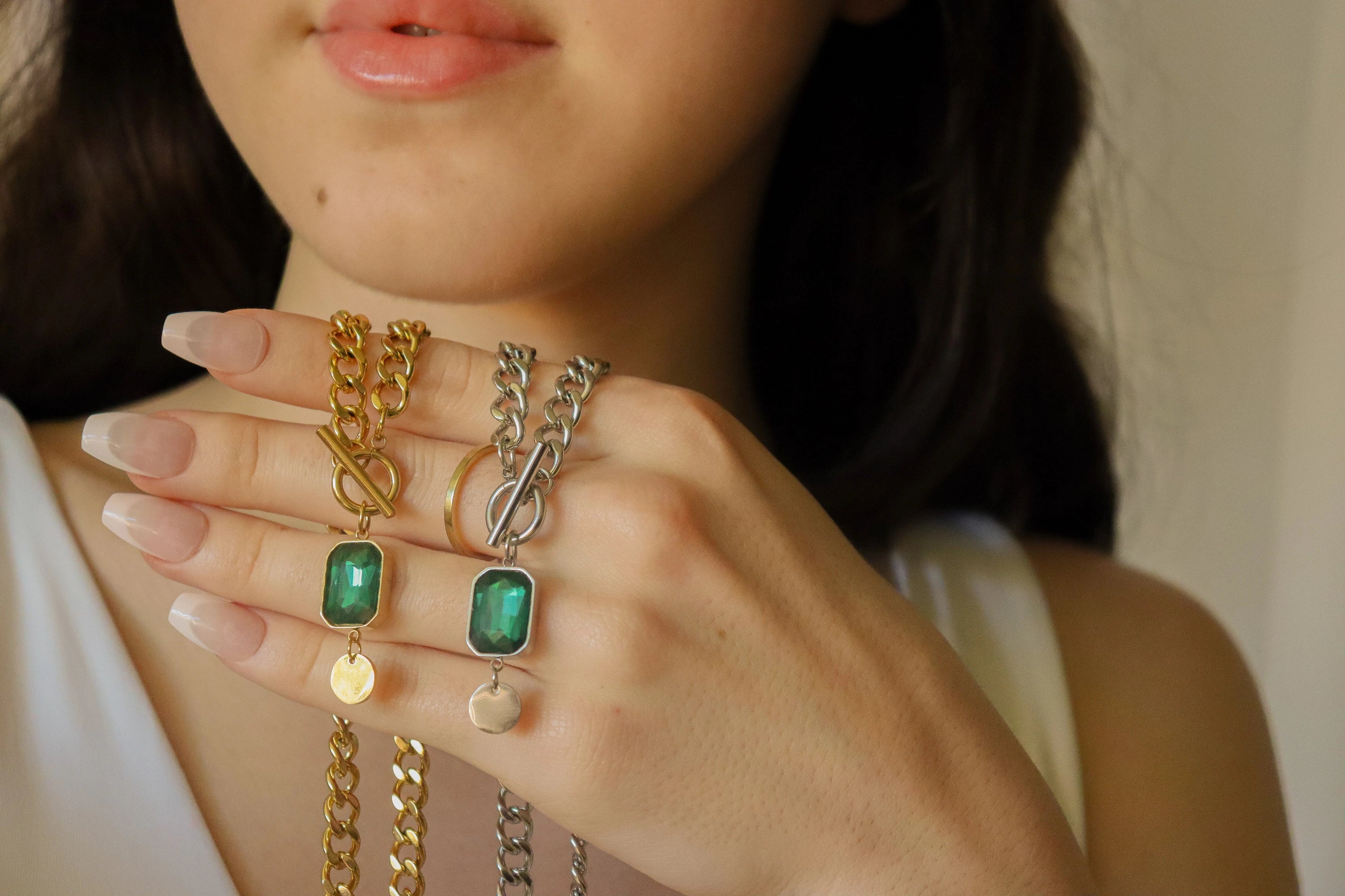 Emerald Green  Cuban Necklace