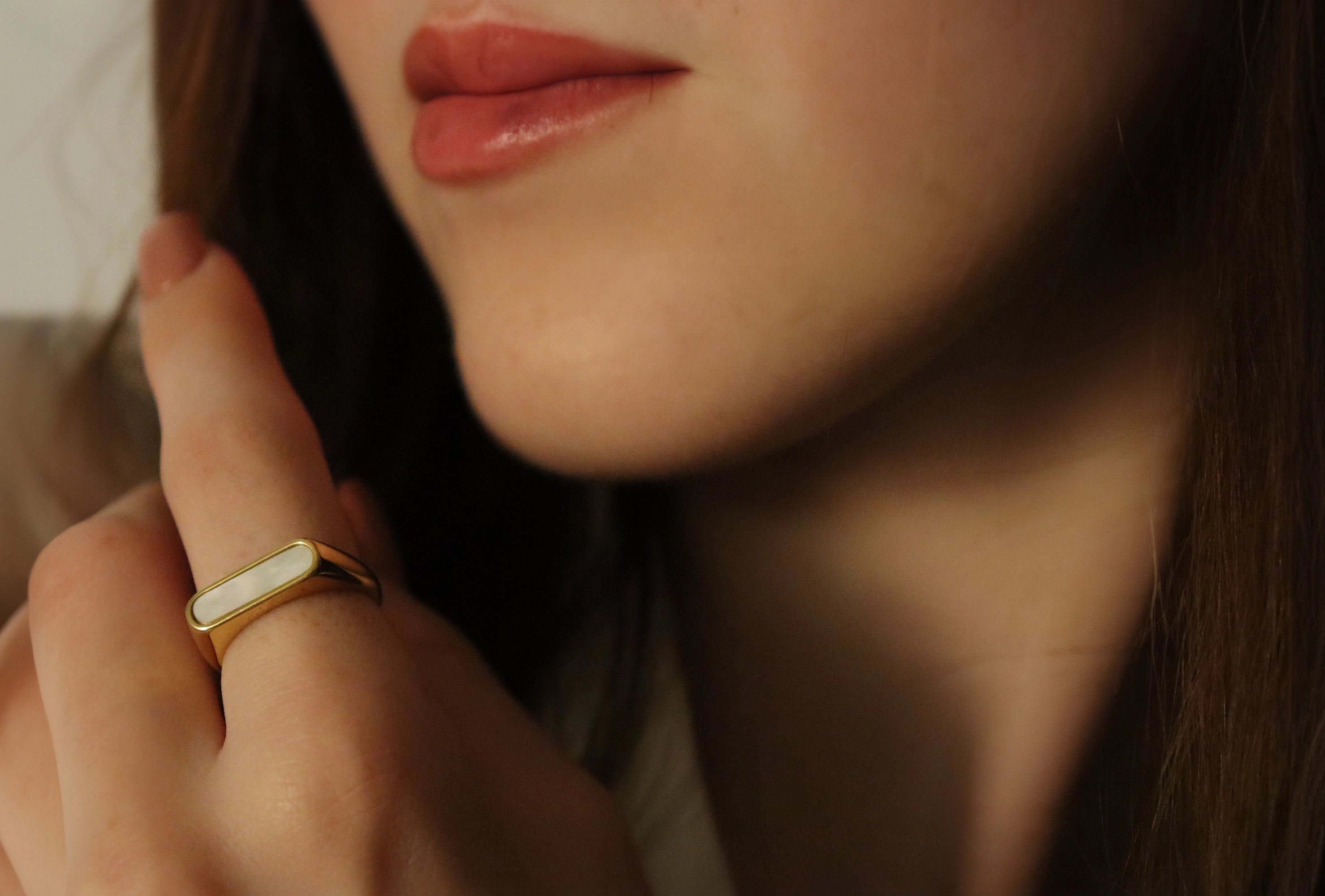 Gold Filled Mother of  Pearl White And Black Ring