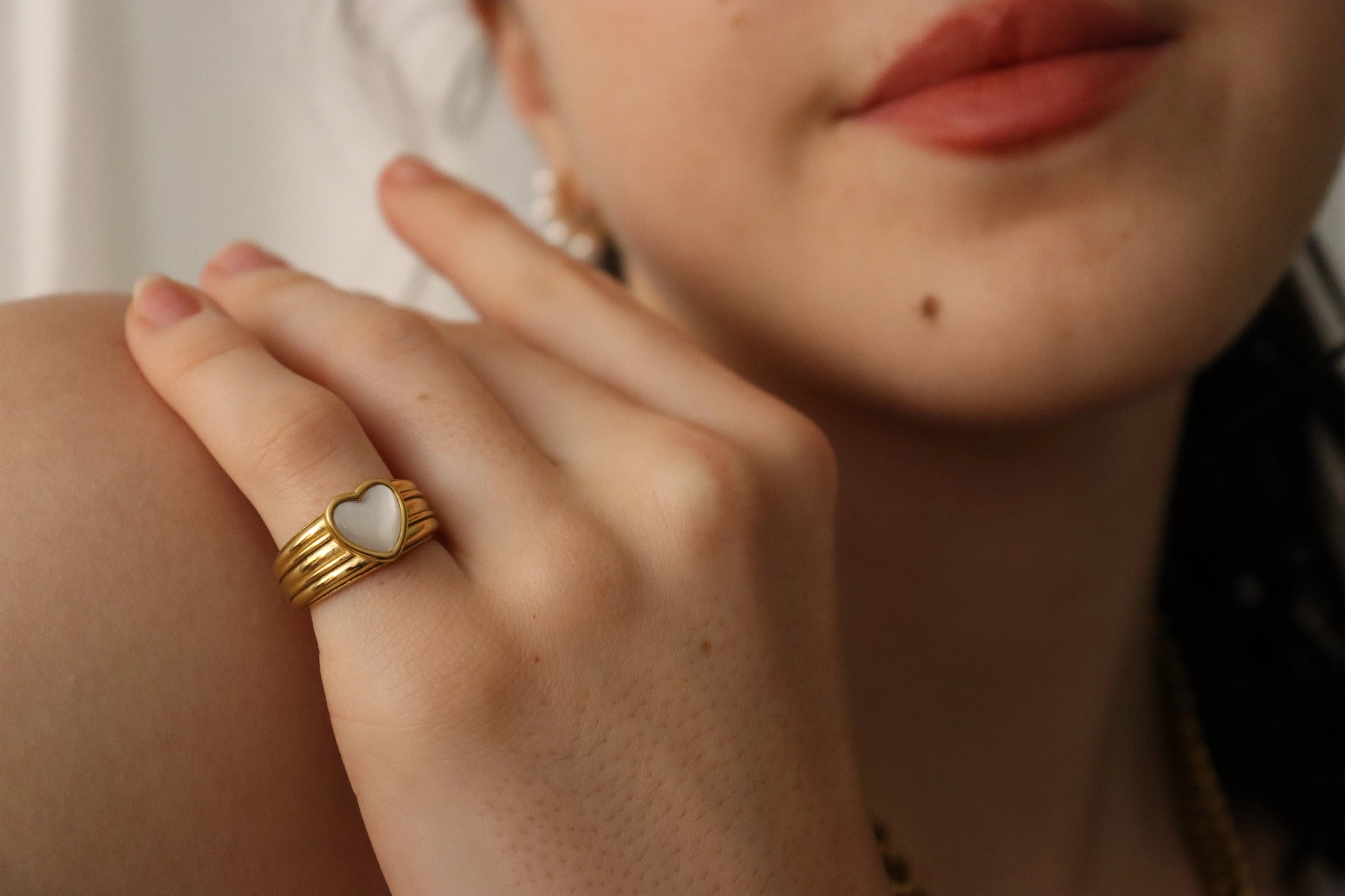 Gold Filled Heart Signet Mother Of Pearl Ring