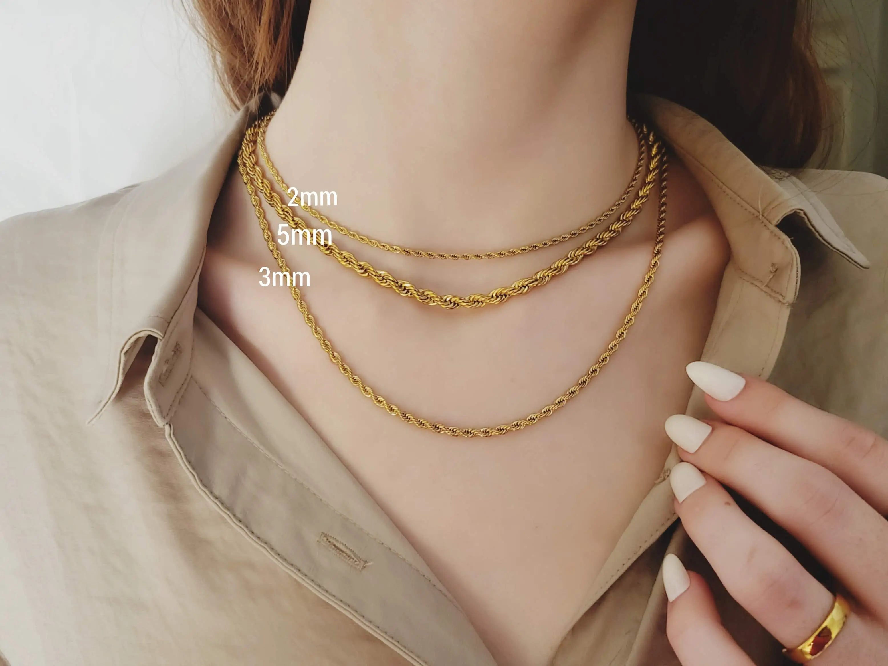 Gold Filled Non Tarnish Unisex Rope Chain Necklace