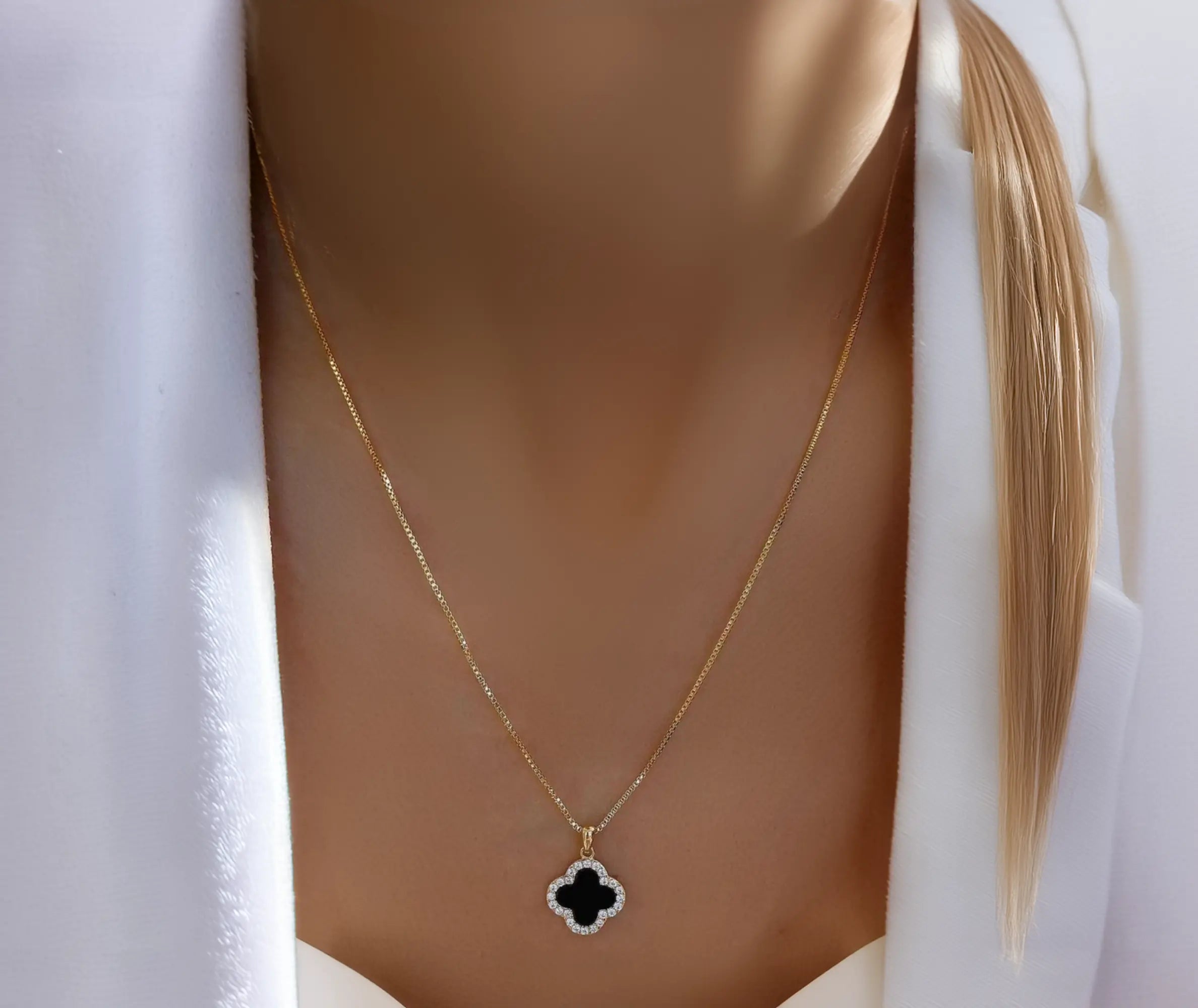 Gold Filled Black Four Clover Necklace