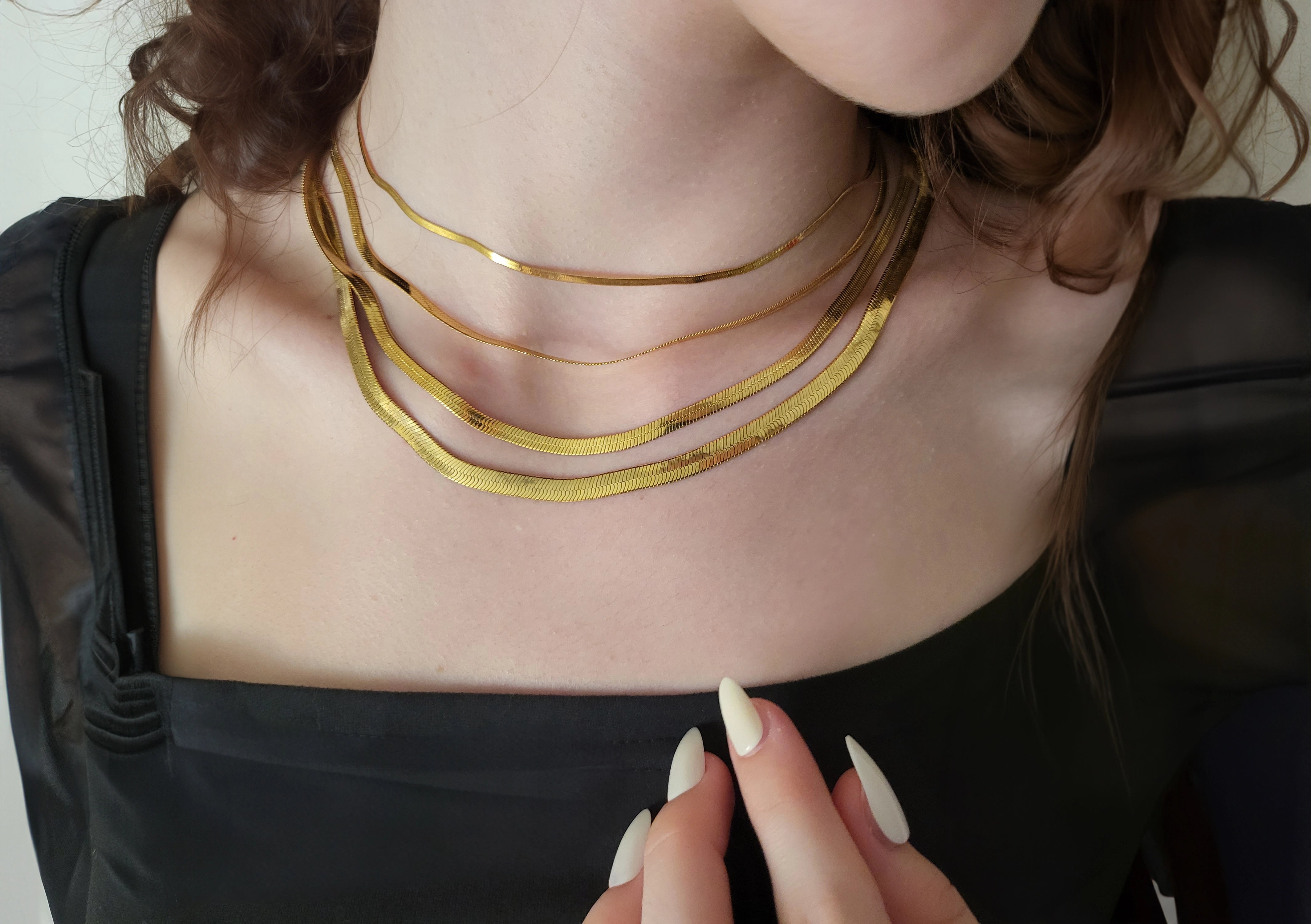 Gold Filled Herringbone Chain Necklace