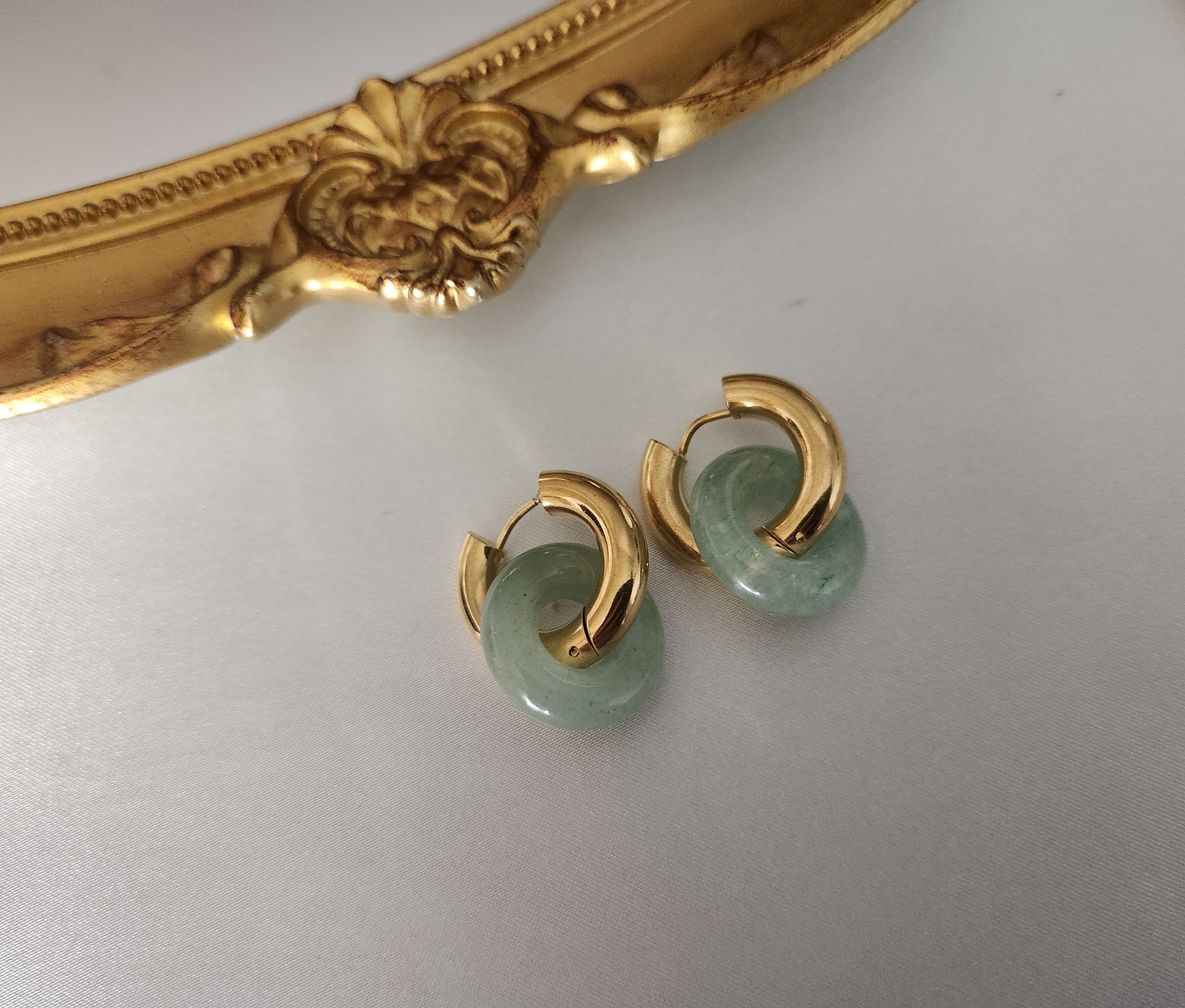 14 hotsell kt gold filled ombré jade hoop earrings