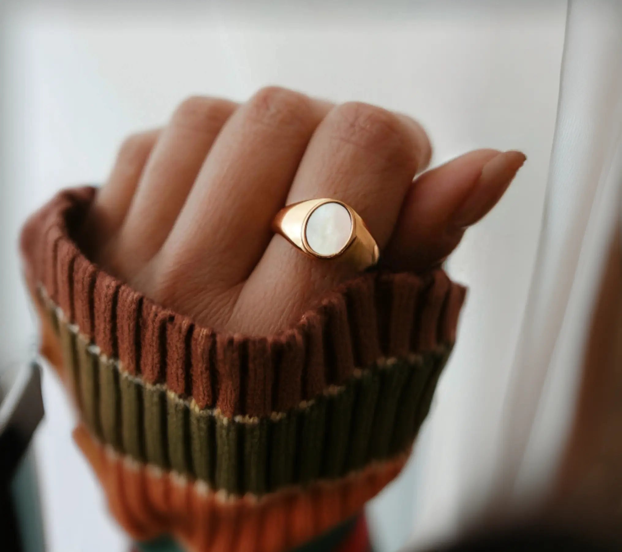 Gold Filled  Oval Mother Of Pearl Signet  Ring