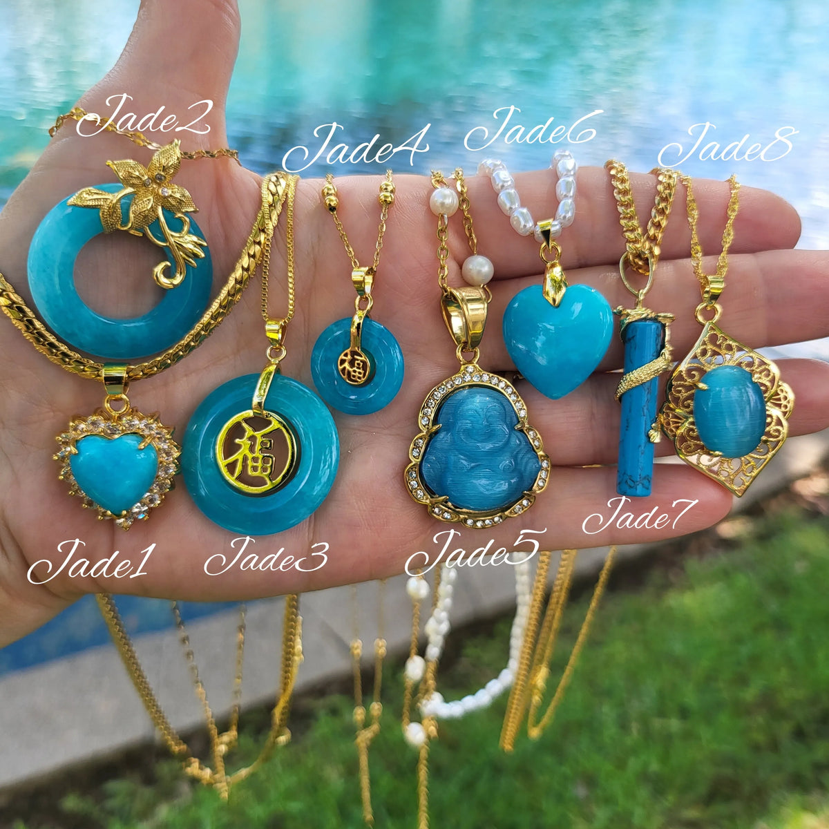 Gold Filled Blue Jade Necklace