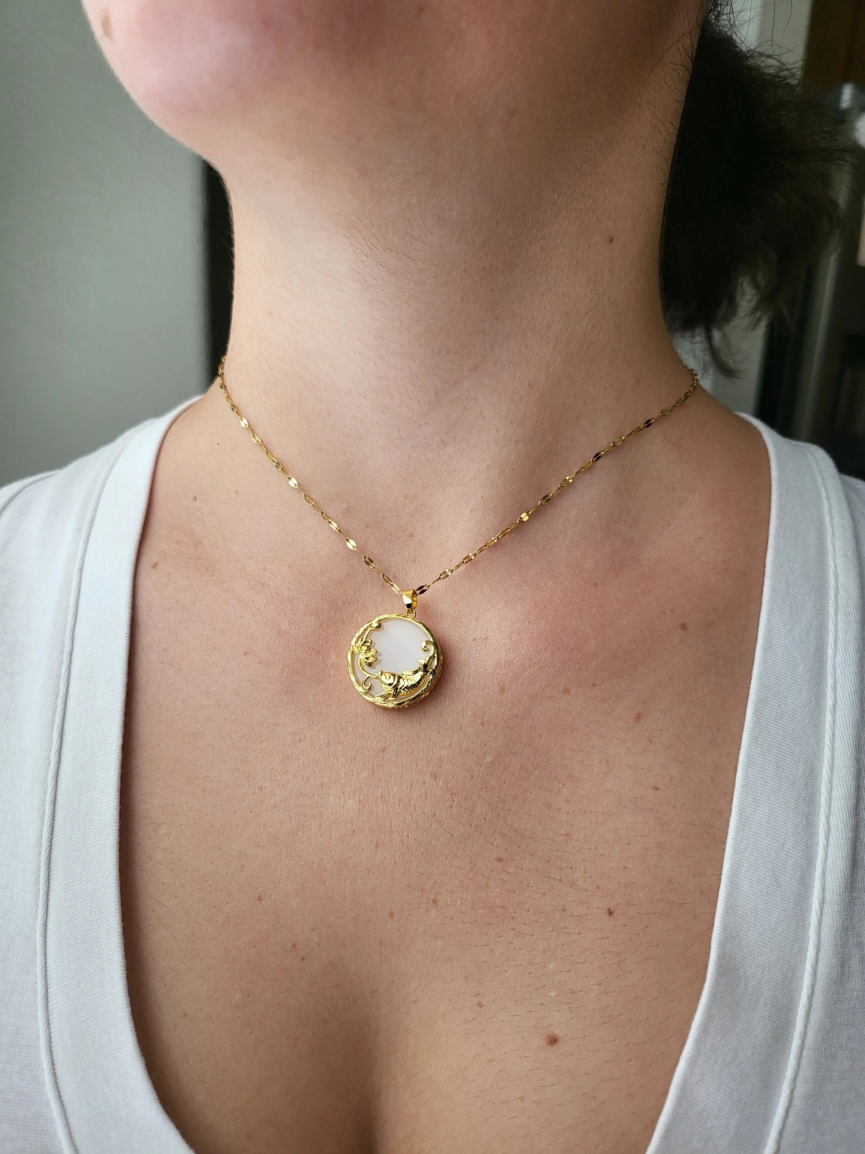 Gold Filled White Jade Necklace product images.