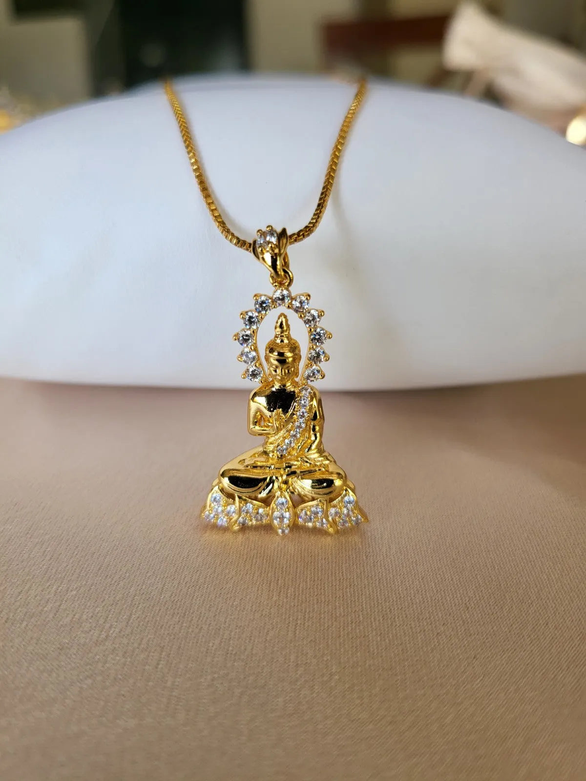 Gold Meditation Buddha Necklace product images.