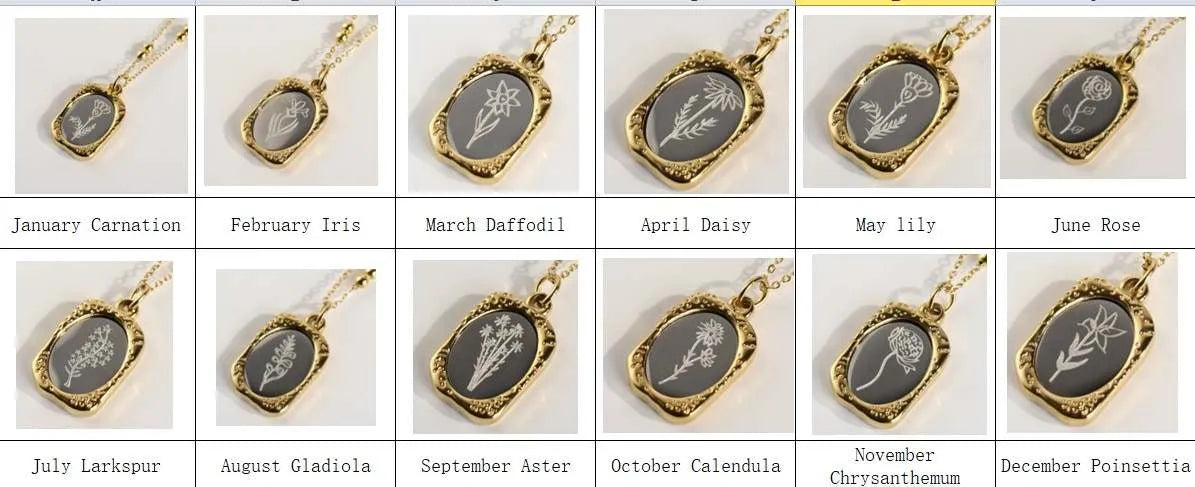 Gold Mirror Birth Month Flower Necklace product images.