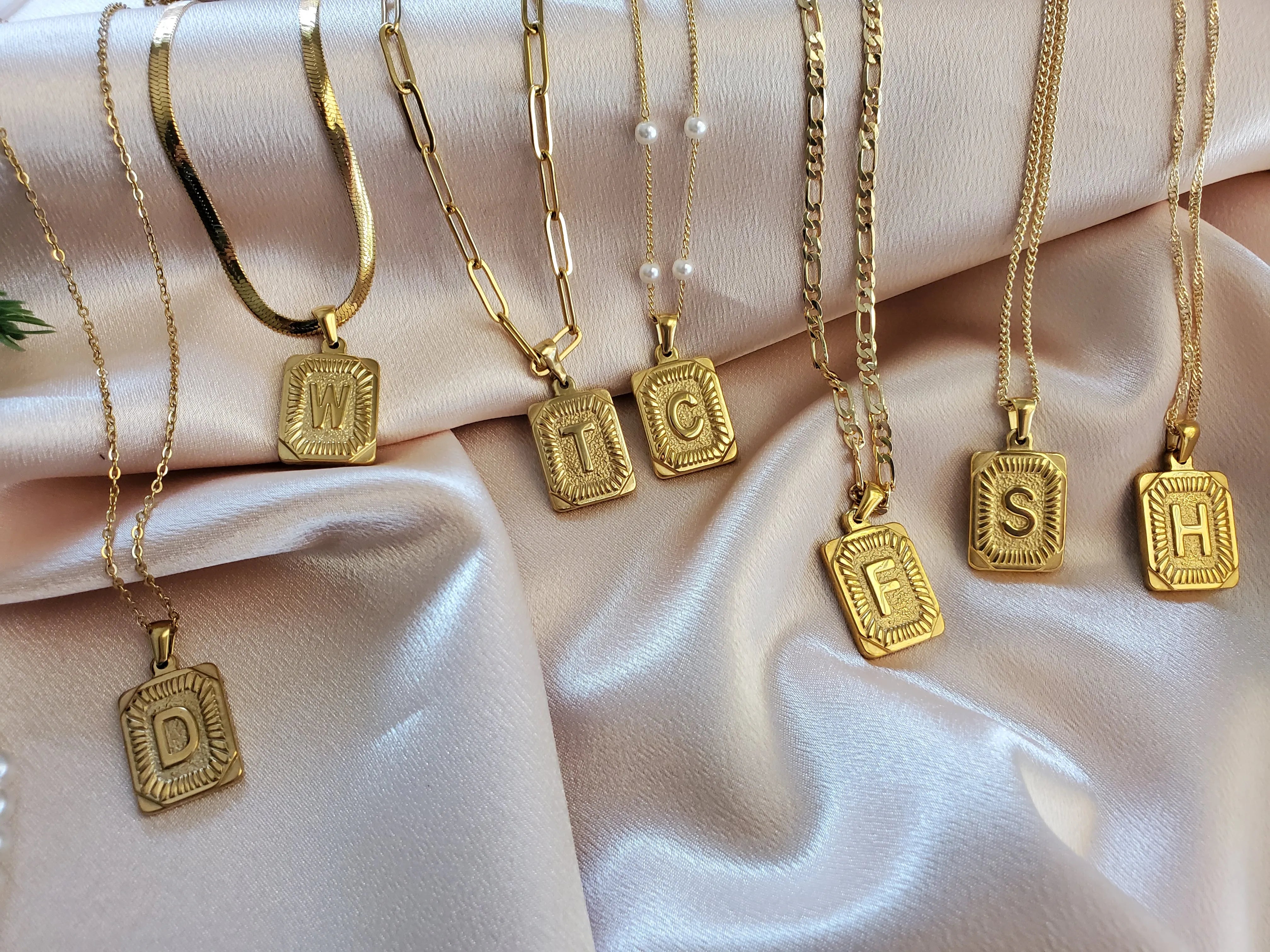 Gold Square Initial Necklace product images.