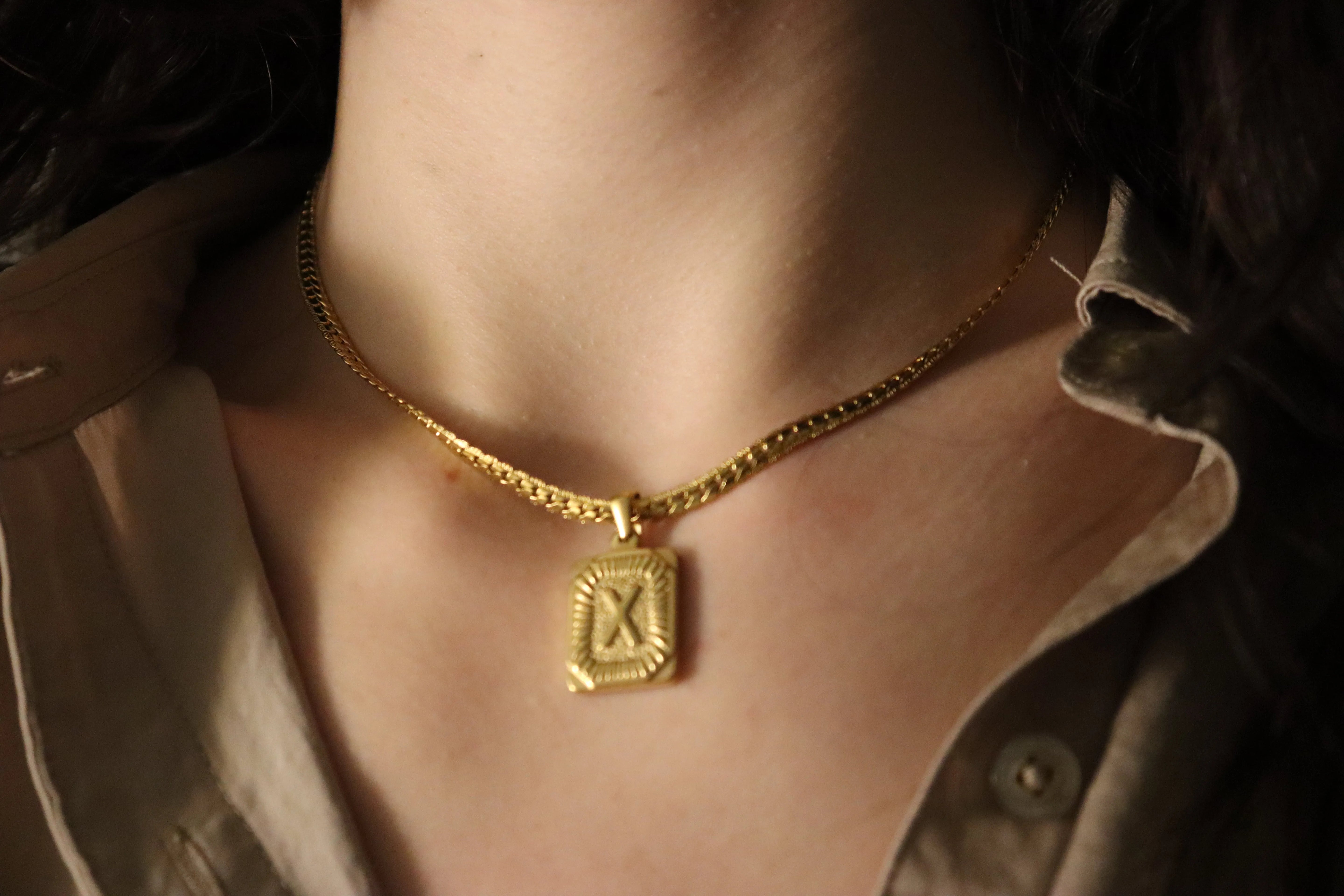 Gold Square Initial Necklace product images.